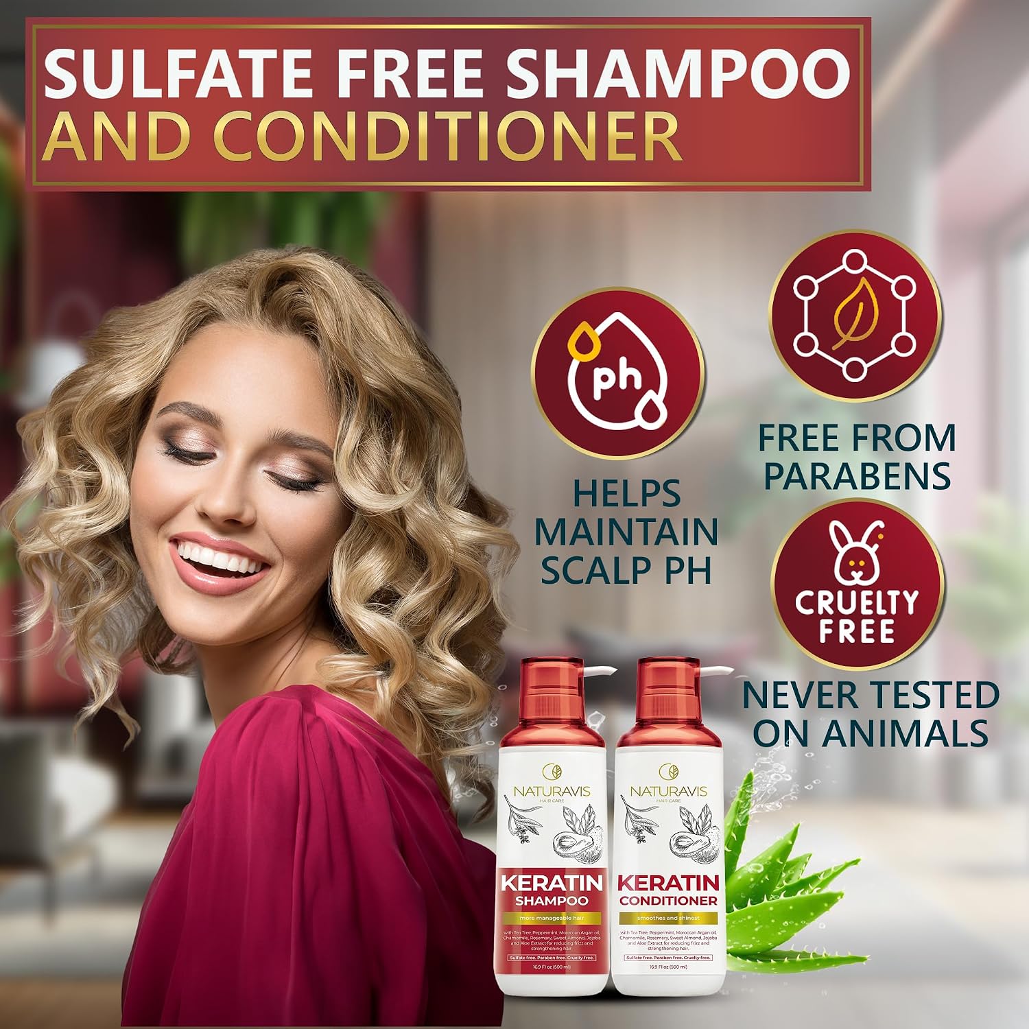 NATURAVIS Shower Steamers Aromatherapy Gift Set and Keratin Shampoo and Conditioner Set with Hyaluronic Acid