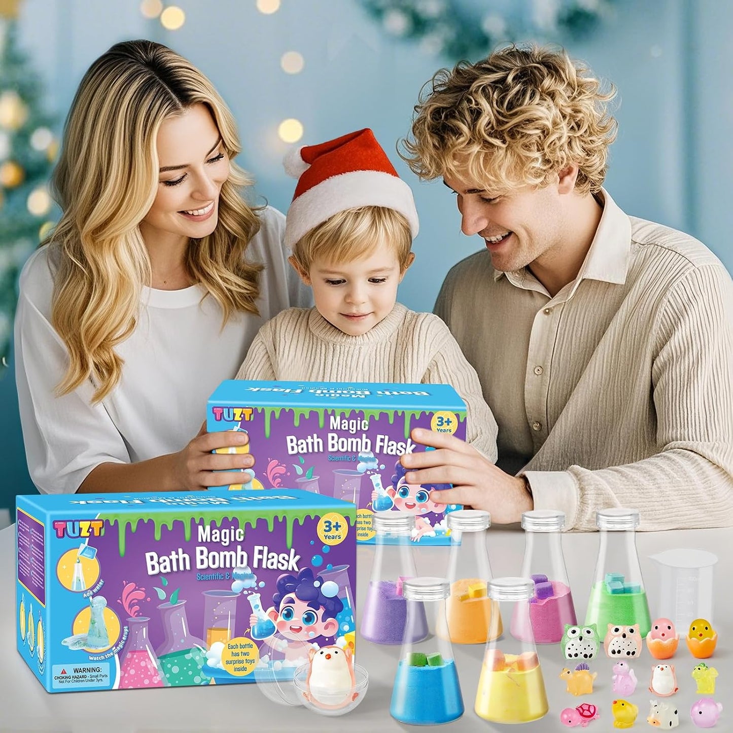 TUZT Kids Bath Bombs Science Kit - 12 Glow-in-the-Dark Surprise Toys & 6 Fizz Potion Bottles for Ages 3-8, STEM Bath Time Fun, Non-Toxic Easy Clean, Perfect Christmas Birthday Gift
