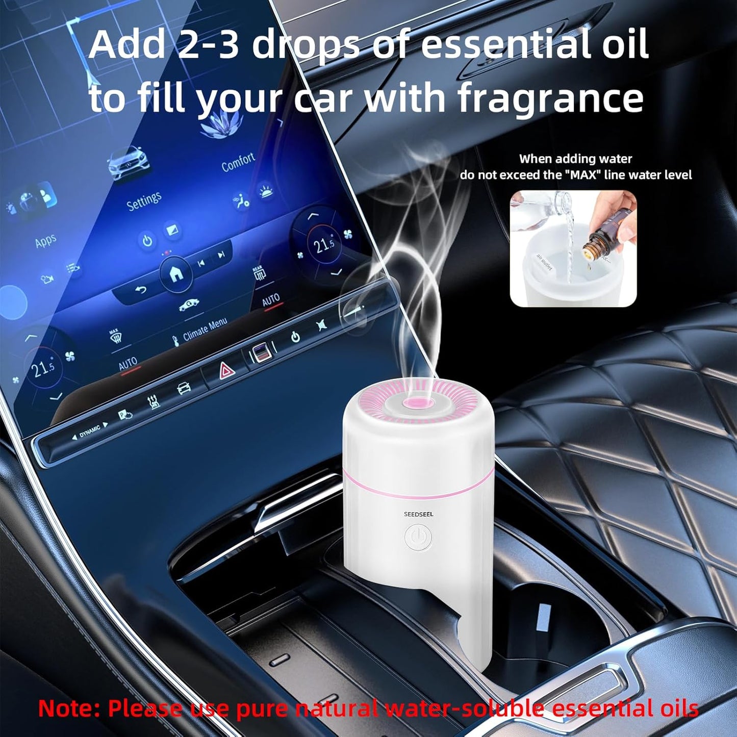 SEEDSEEL 100ML Car Diffuser Humidifier, Cool Mist Air Essential Oil Diffuser with 7-LED Color Changing, Suitable for Car