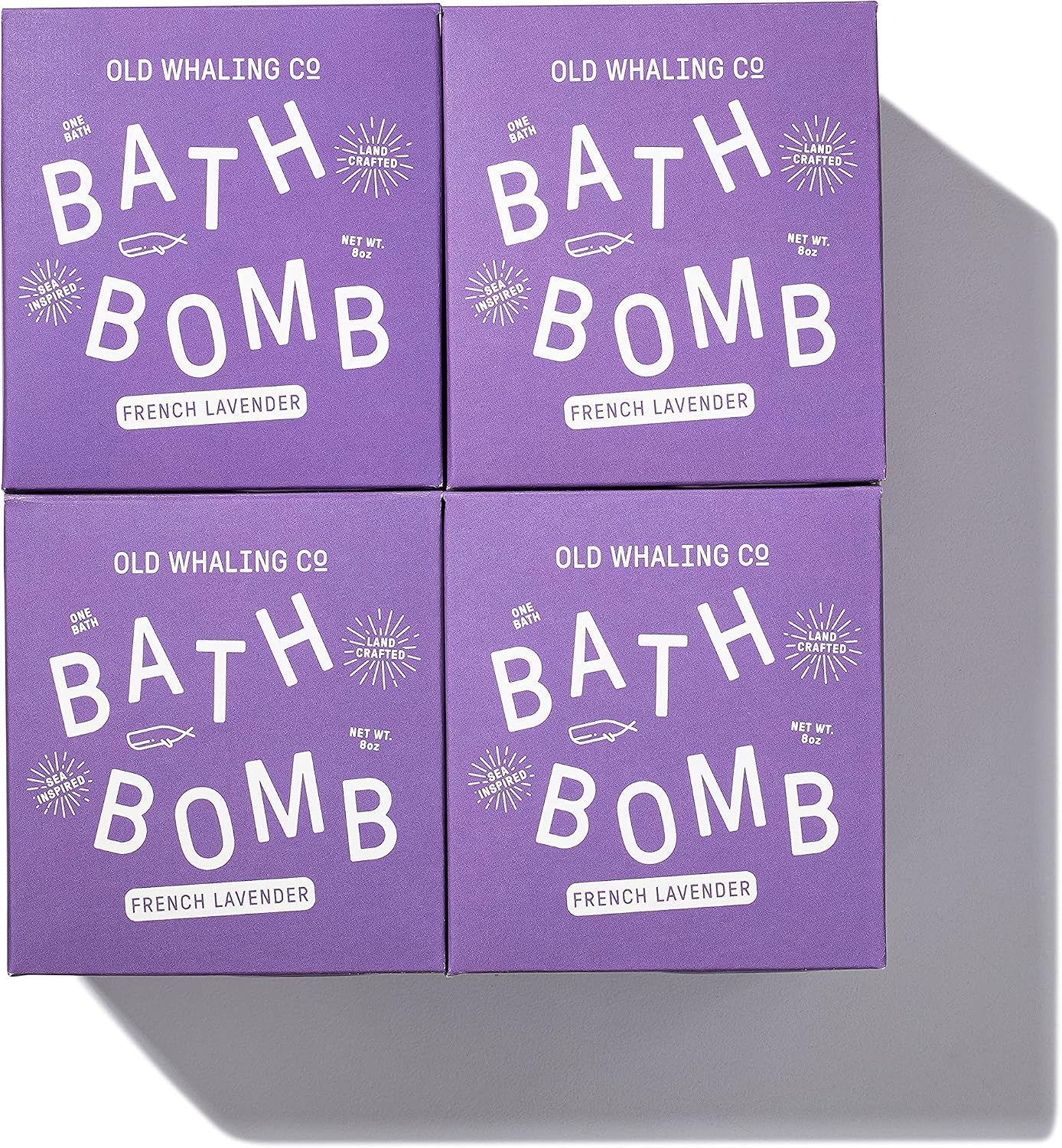 Old Whaling Co French Lavender Bath Bomb – Set of 4 – Handmade Bath Soak with Epsom Salts – Cleansing, Soothing and Moisturizing Fizz – Lavender, Mountain Heather and Rose Scent, 8 oz