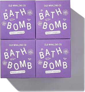 Old Whaling Co French Lavender Bath Bomb – Set of 4 – Handmade Bath Soak with Epsom Salts – Cleansing, Soothing and Moisturizing Fizz – Lavender, Mountain Heather and Rose Scent, 8 oz