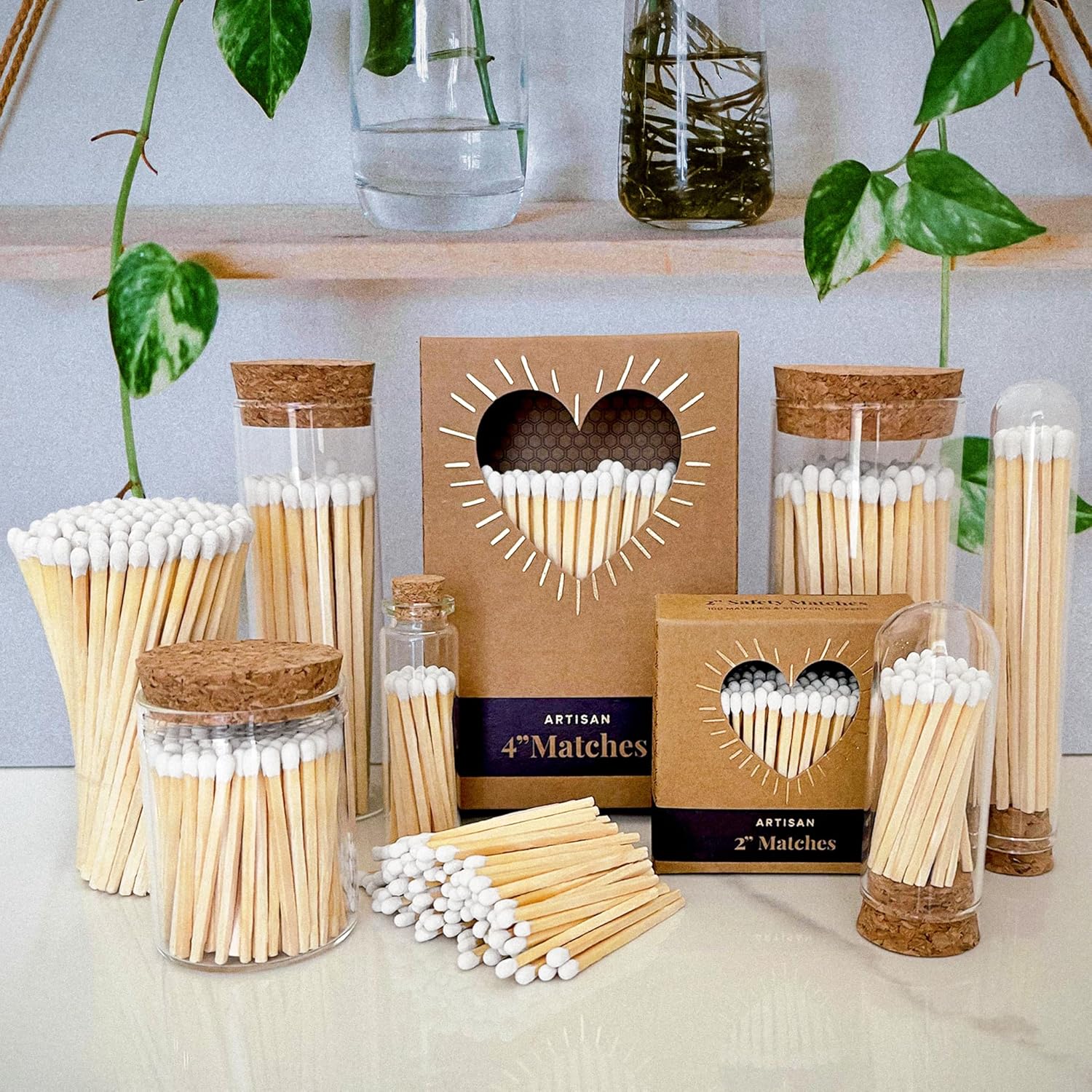 2" White Matches in a Jar + Striker Stickers Included | 100 Classy White Tip Decorative Safety Matches with a Cork Top Glass Holder | Gifts, Home Decor, & Candle Accessories by Thankful Greetings