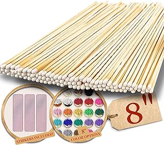 100 Count | 8" White Tip Matches | Strikers Included | Color Tip Wooden Match | Extra Long Fireplace Match 8 inches