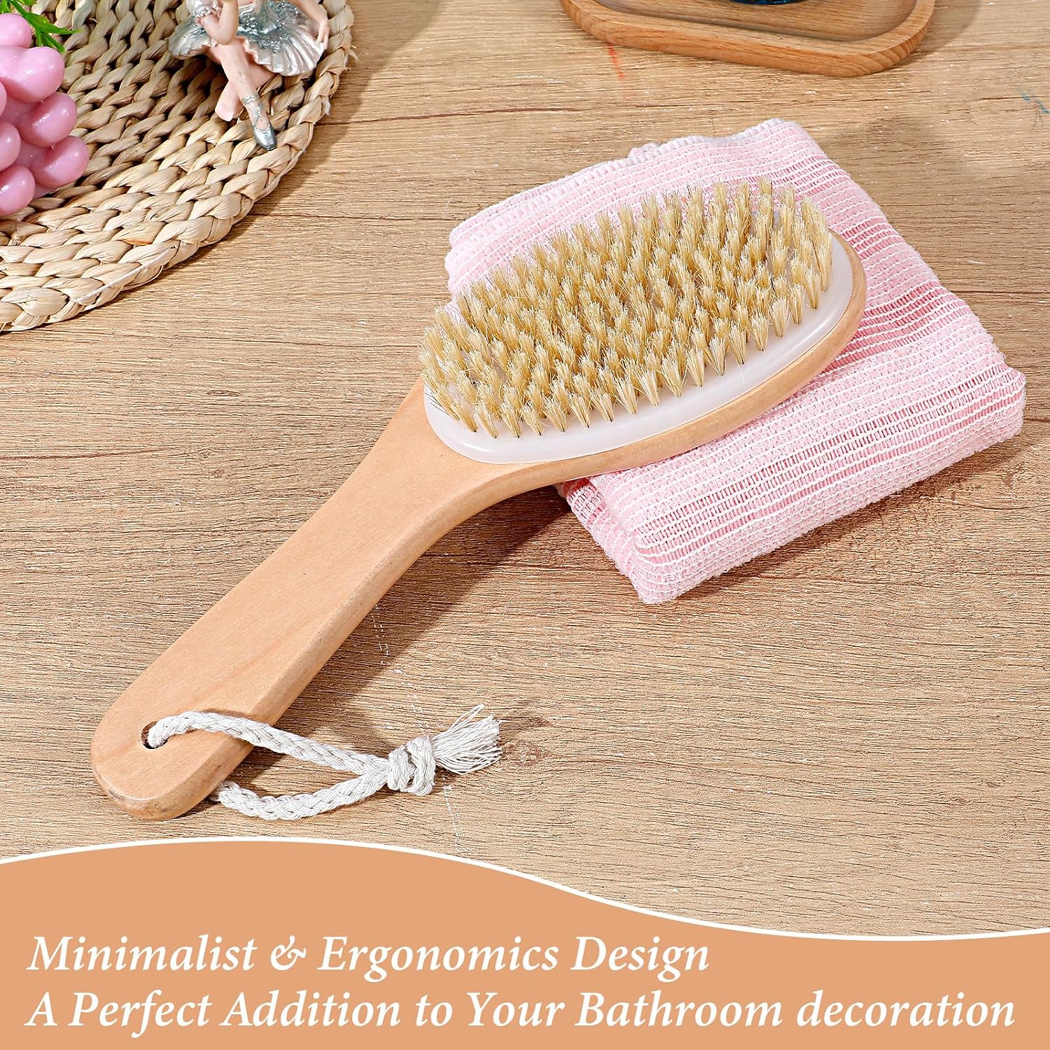 8 Pcs Dry Brushing Body Brush, Body Scrub Brush Natural Boar Bristle with Contoured Wooden Handle for Back Legs Feet Exfoliates Dead Skin