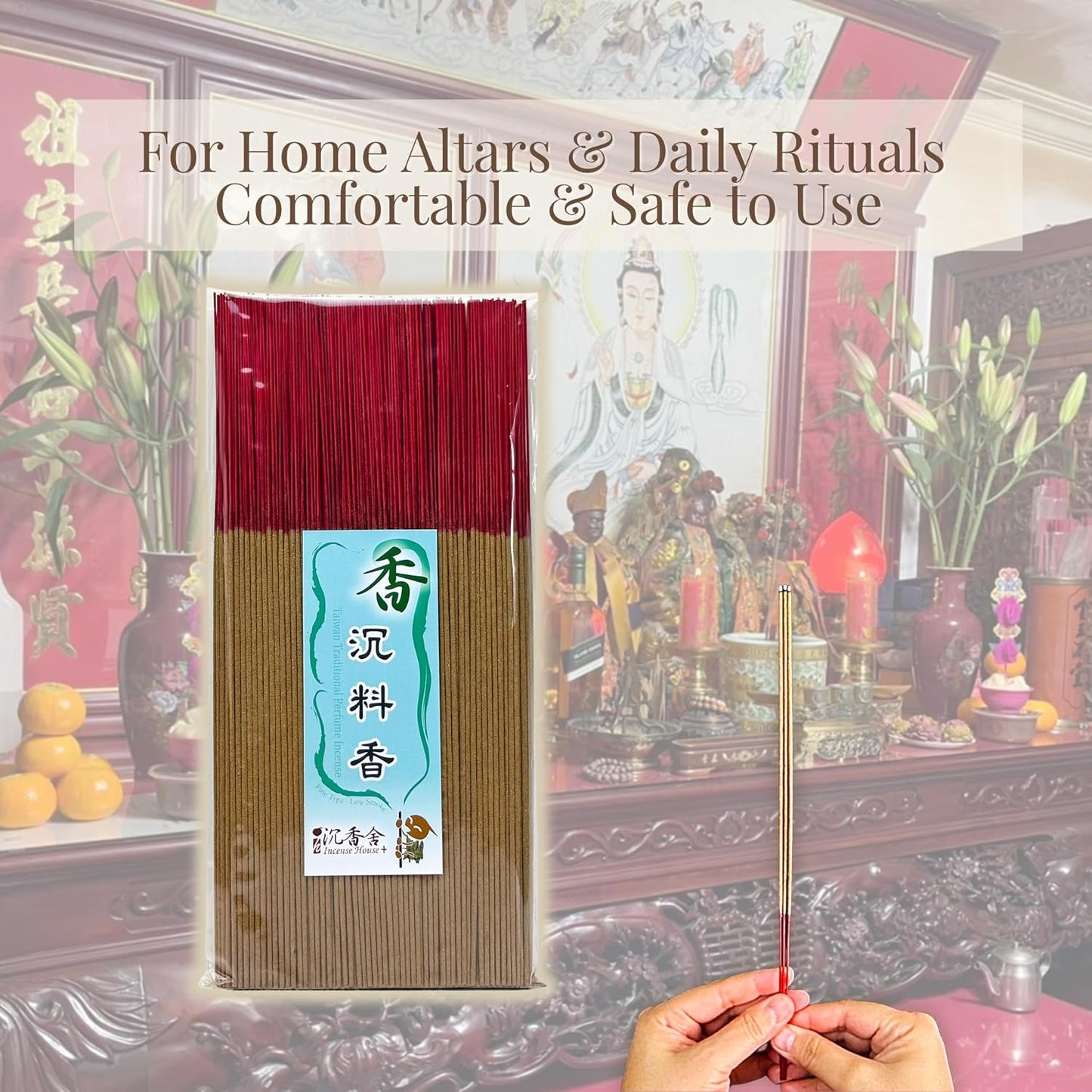 I H INCENSE HOUSE+ – Taiwanese-Style Worship Joss Incense Sticks 30cm, 300g (Approx. 380–400 Slim & Low Smoke Fine Sticks) – Traditional Bamboo-Core Incense for Rituals, Prayer & Daily Worship (1)
