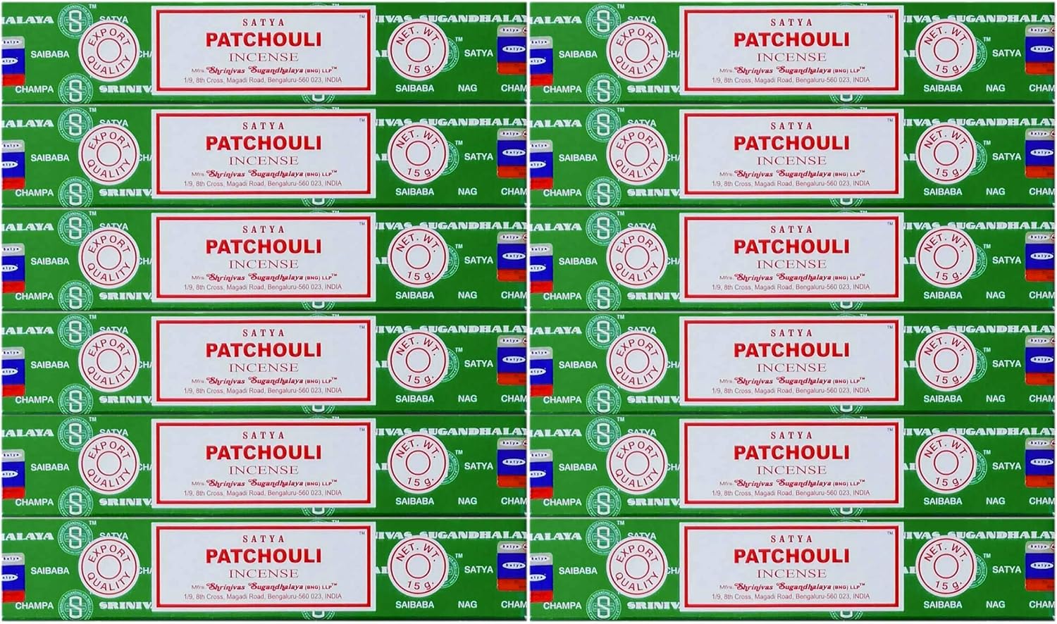 Satya Nag Champa Patchouli Incense Sticks, 12 Count