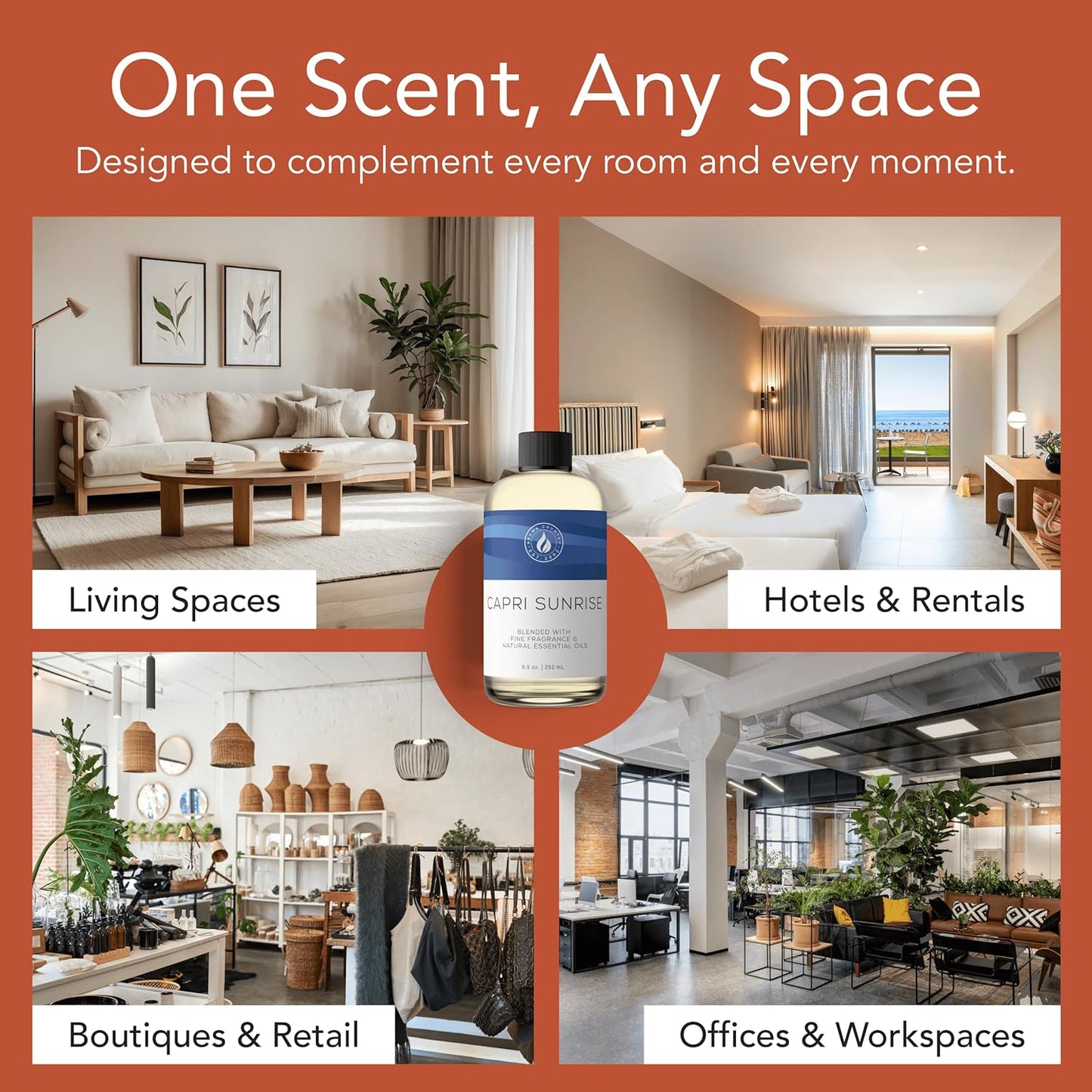 Aroma Country Capri Sunrise Diffuser Oil - Volcano Inspired - Luxury Essential Oils for Diffuser Refill & Air Freshener Room Spray, Long-Lasting, Natural Home Fragrance for Scent Machines (4 Fl oz)
