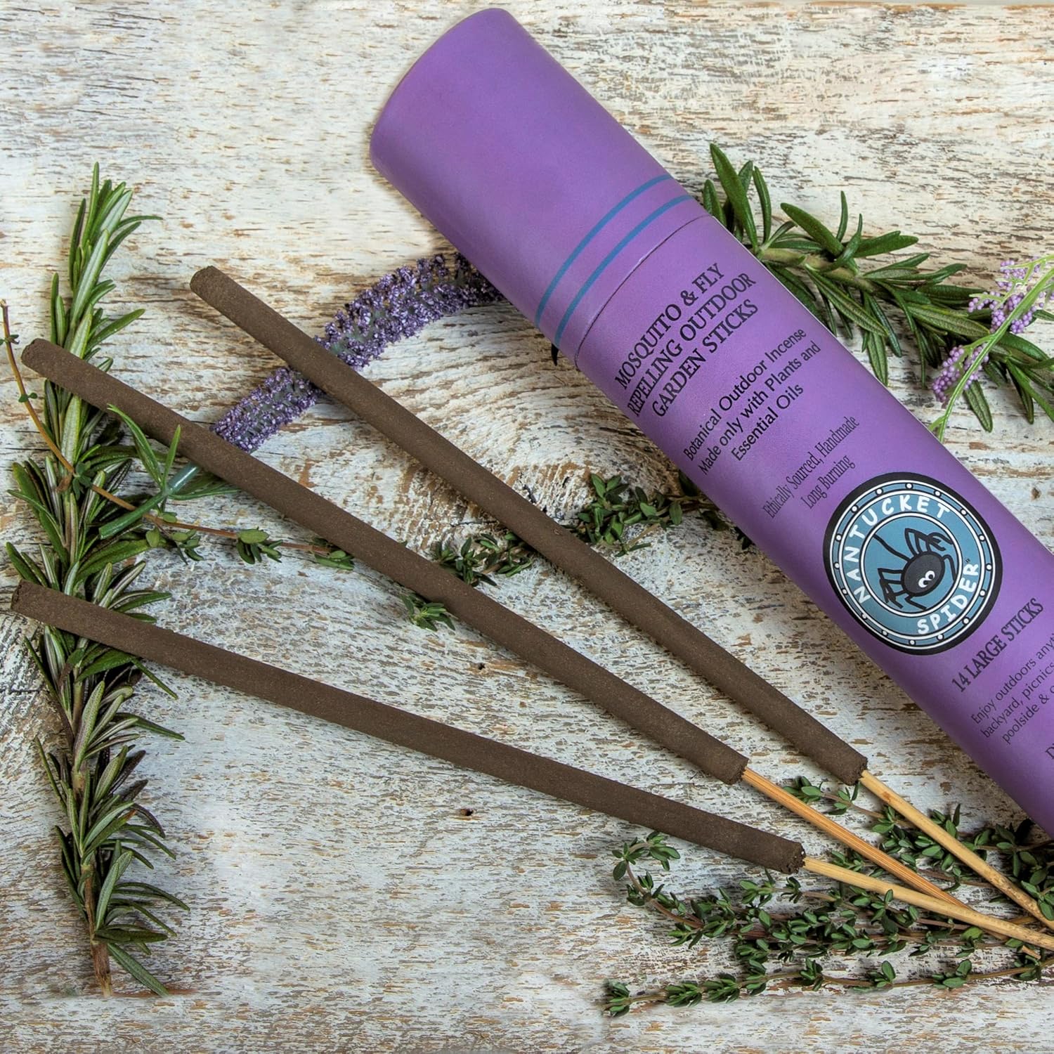 Nantucket Spider Garden Incense Sticks | Repellent for Mosquitos and Flies | Long Lasting with Pleasant Fragrance | Handmade Bamboo Based Sticks for Outdoor Use | Meadow - Pack of 14