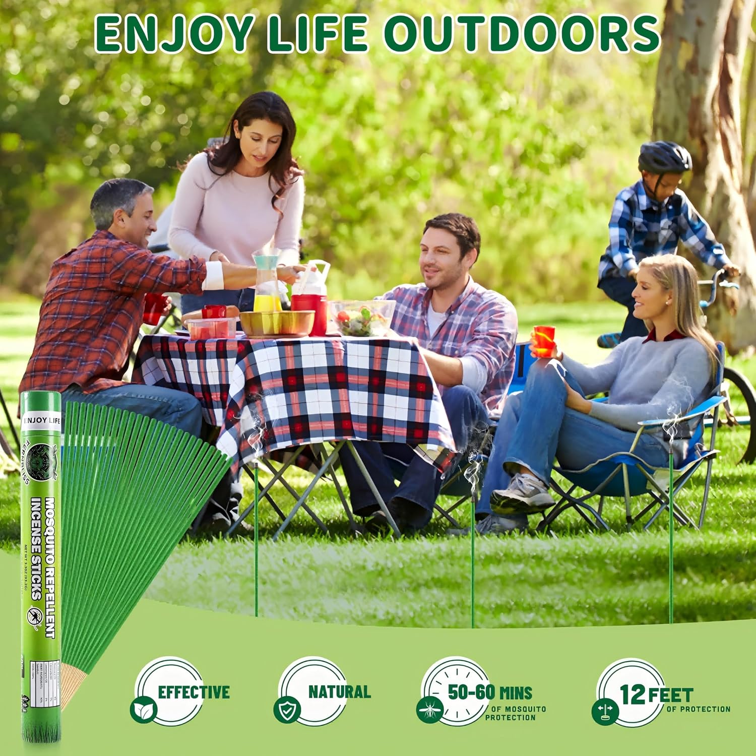 Mosquito Repellent Outdoor Patio Incense Sticks – Plant-Based Citronella Sticks for Backyard, Camping, Travel, Indoor & Outdoor Patio Use (60 Count)