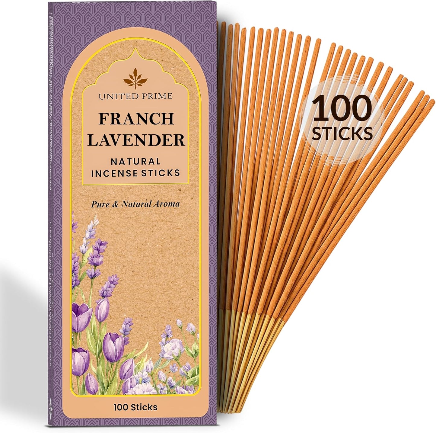 Pure Lavender Incense Sticks, 100 Sticks, No Charcoal Clean Burning, Organic Non Toxic Insence,100% Natural sustainably harvested, Spiritual Healing Calming Aroma for Positive Vibes