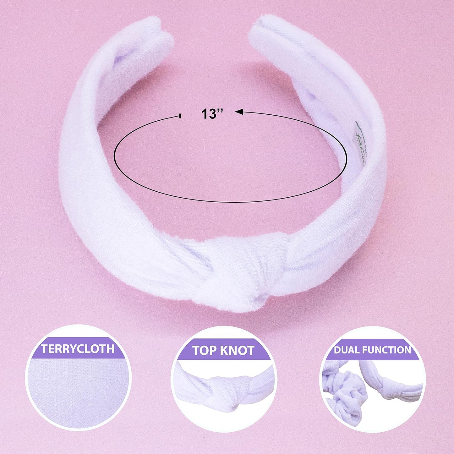 FROG SAC Spa Headband for Washing Face, Teen Girls White Terrycloth Skincare Headbands and Wristbands, Soft Facial Makeup Towel Head Band, Skin Care Girl Hair Accessories