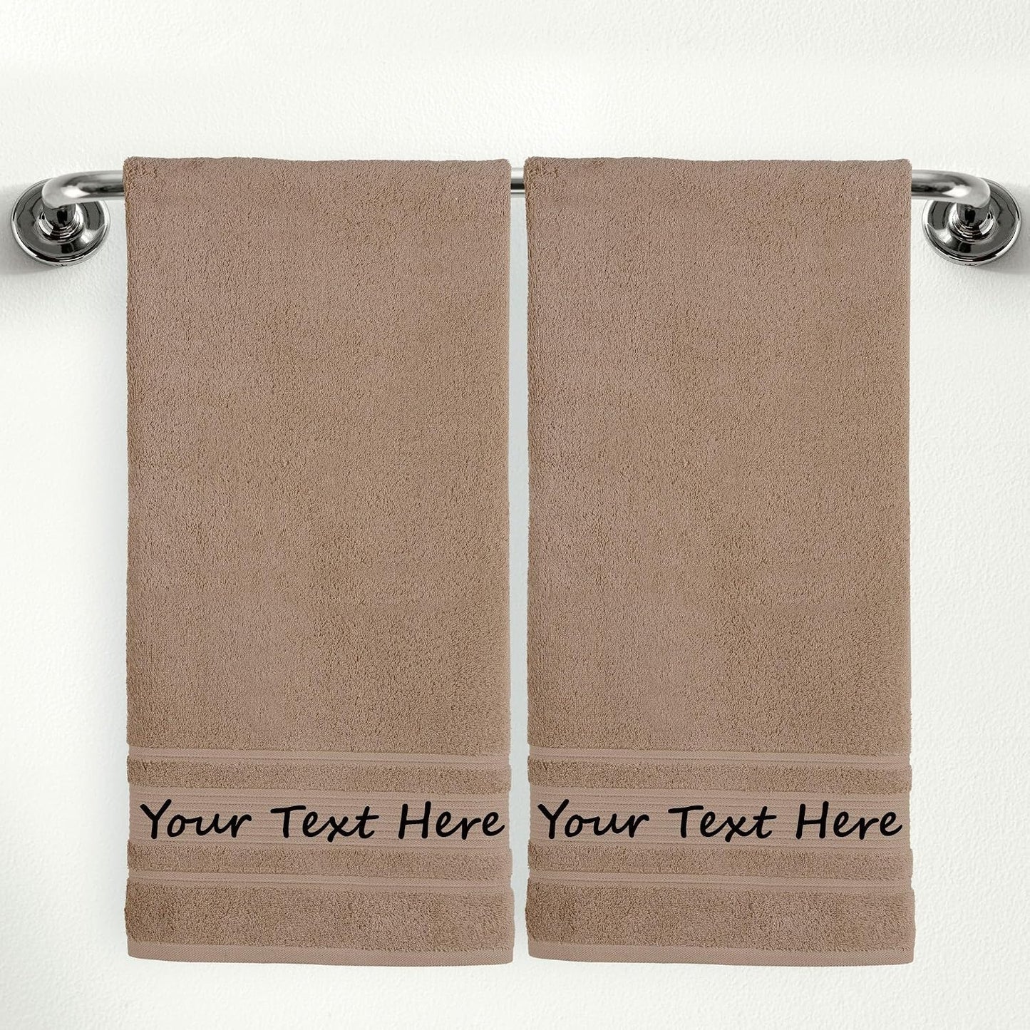 Personalized Custom 2-Piece Bath Towels Set – 100% Cotton, Soft & Absorbent – Embroidered Name or Monogram – Hotel Towels for Bathroom, Spa, Hotel, Wedding & Gift – Brown