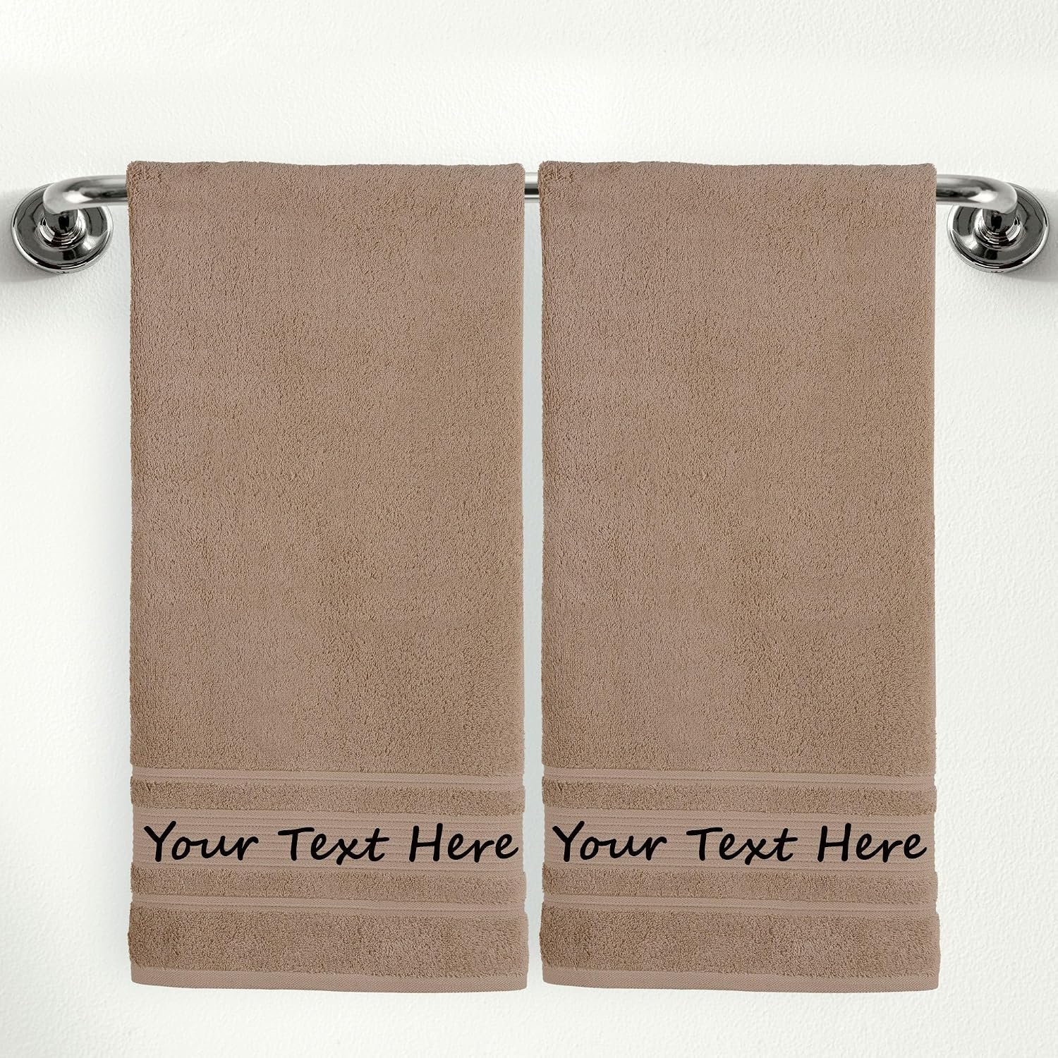 Personalized Custom 2-Piece Bath Towels Set – 100% Cotton, Soft & Absorbent – Embroidered Name or Monogram – Hotel Towels for Bathroom, Spa, Hotel, Wedding & Gift – Brown