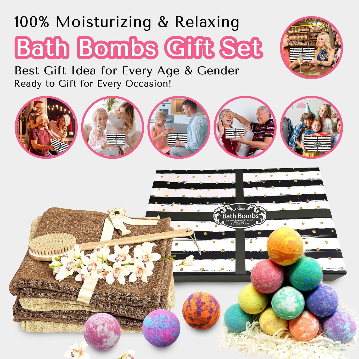 Relaxing Bath Bombs for Men & Women! 50 Wholesale Bath Bombs Individually Wrapped. Bulk Aromatherapy Essential Oil Bath Bombs for Adults Teens Kids! Bath Fizzies #1 Best Pampering Gifts for Women!