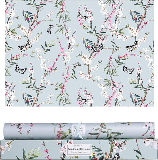 Scented Drawer Liners for Dresser, 6 Large Sheets 22 x 16 in - Non Adhesive Drawer Paper Liner &amp; Scented Shelf Liner for Bedroom Dresser Drawers, Linen Closet - Gift Box (Gardenia Blossoms)