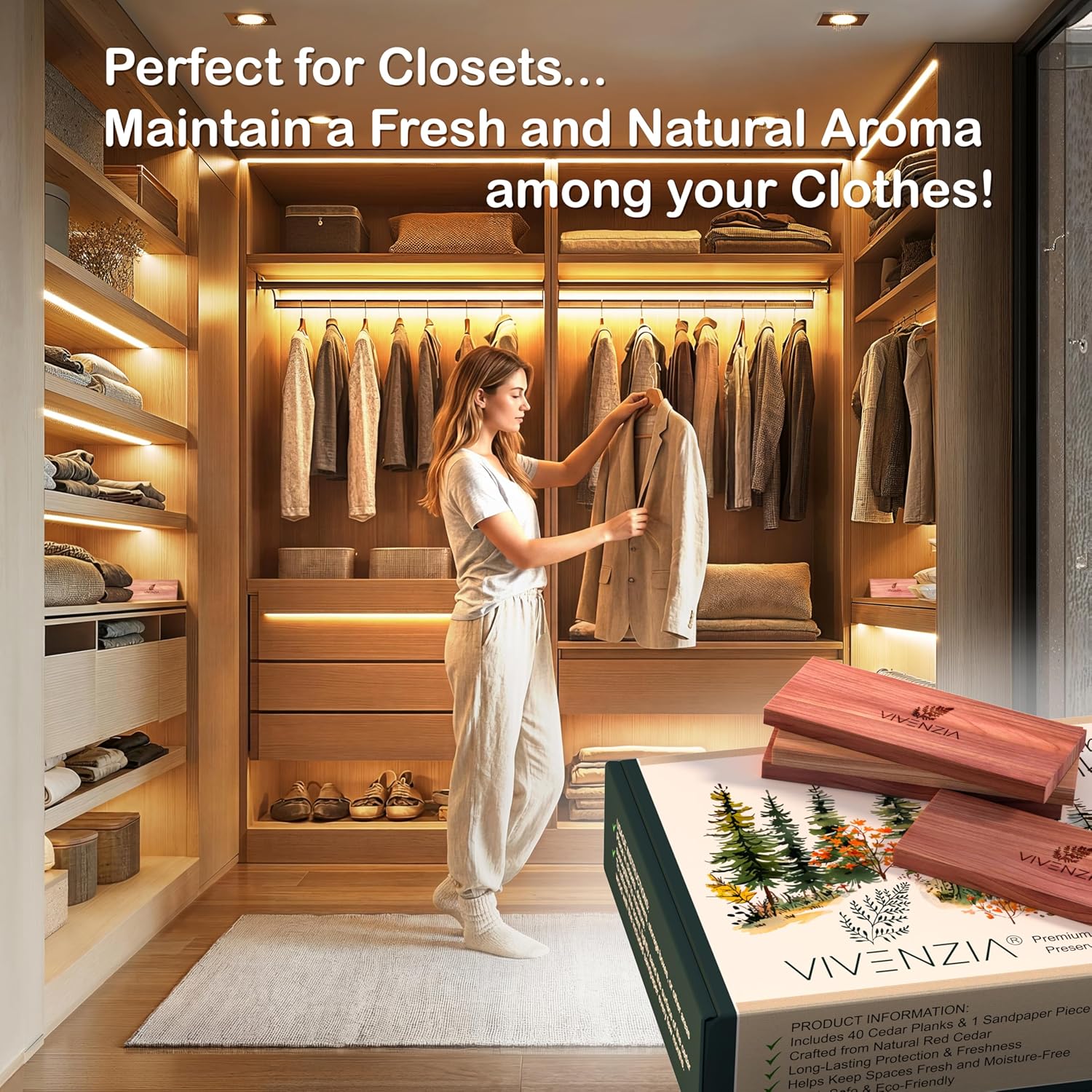 Cedar Blocks for Clothes Storage, 40 Cedar Planks, Cedar Blocks for Closet, Cedar for Closets, Natural Closet Smell Eliminator,Natural Closet Deodorizer,Drawer Fresheners for Dresser