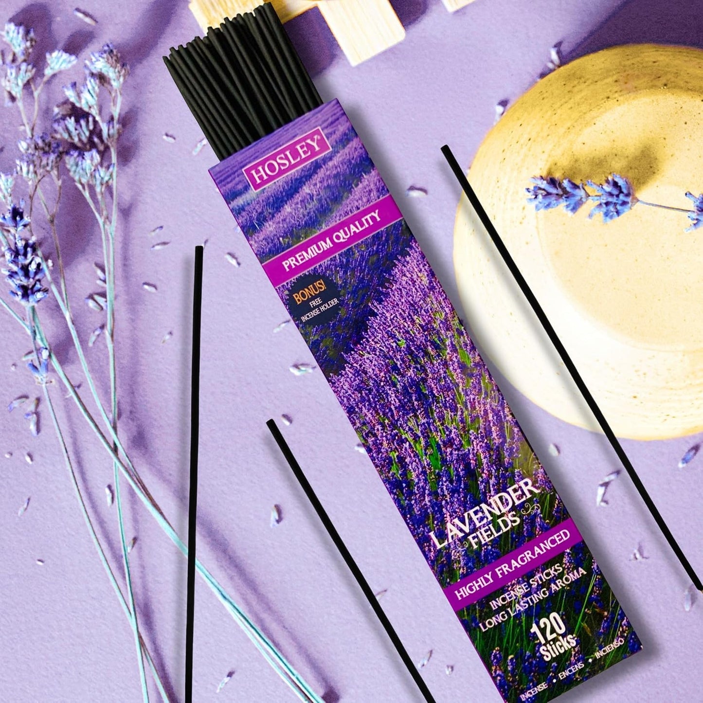 Hosley Lavender Incense Sticks – 120 Pack with Holder, Long-Lasting Aroma for Relaxation, Meditation, Yoga & Home Fragrance, Premium Aromatherapy Incense