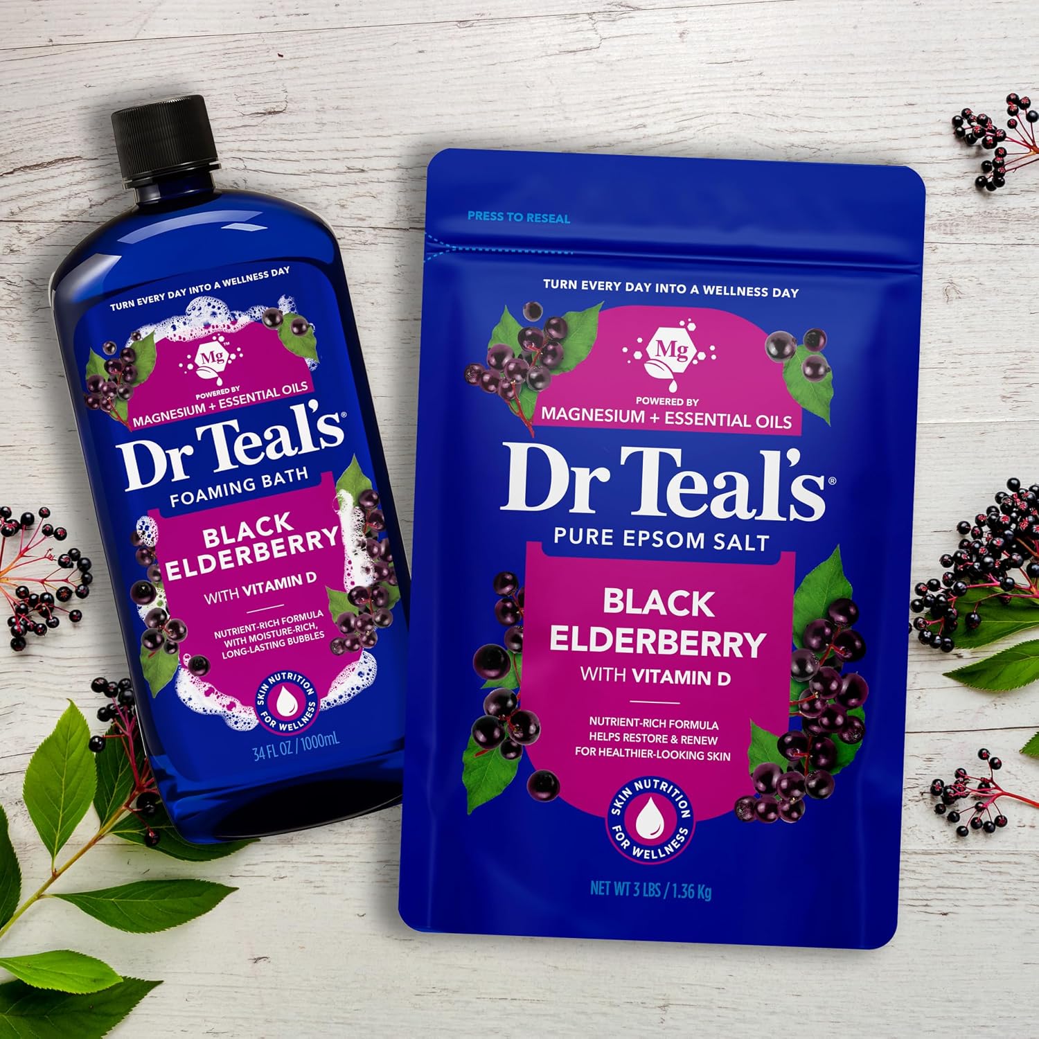Dr Teal's Epsom Salt Magnesium Soak, Black Elderberry with Vitamin D, 3 lbs