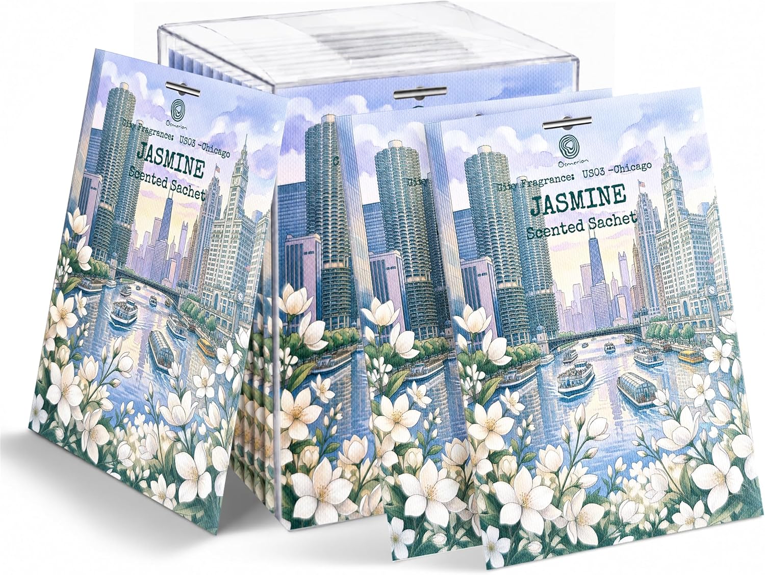 US03-Chicago Jasmine Scented Sachets for Drawers, Closets & Cars, 12 Pack | Car Air Freshener sachets with Chicago Jasmine scent. Freshens closets, drawers, cars and small spaces.