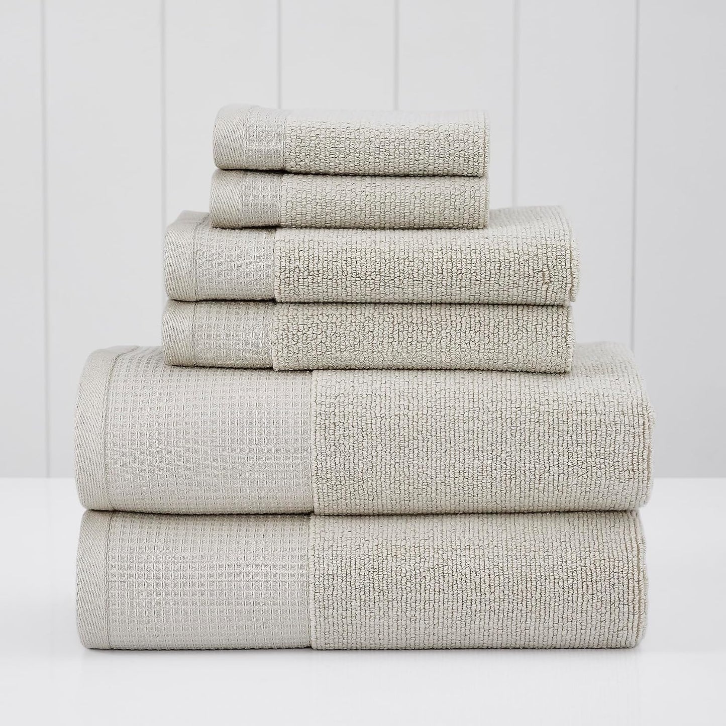 Modern Threads Waffle-Rib 6-Piece Towel Set – Premium Cotton Bath Towels, Ultra-Absorbent & Soft, Elegant Waffle Texture for Bathroom & Spa, Taupe