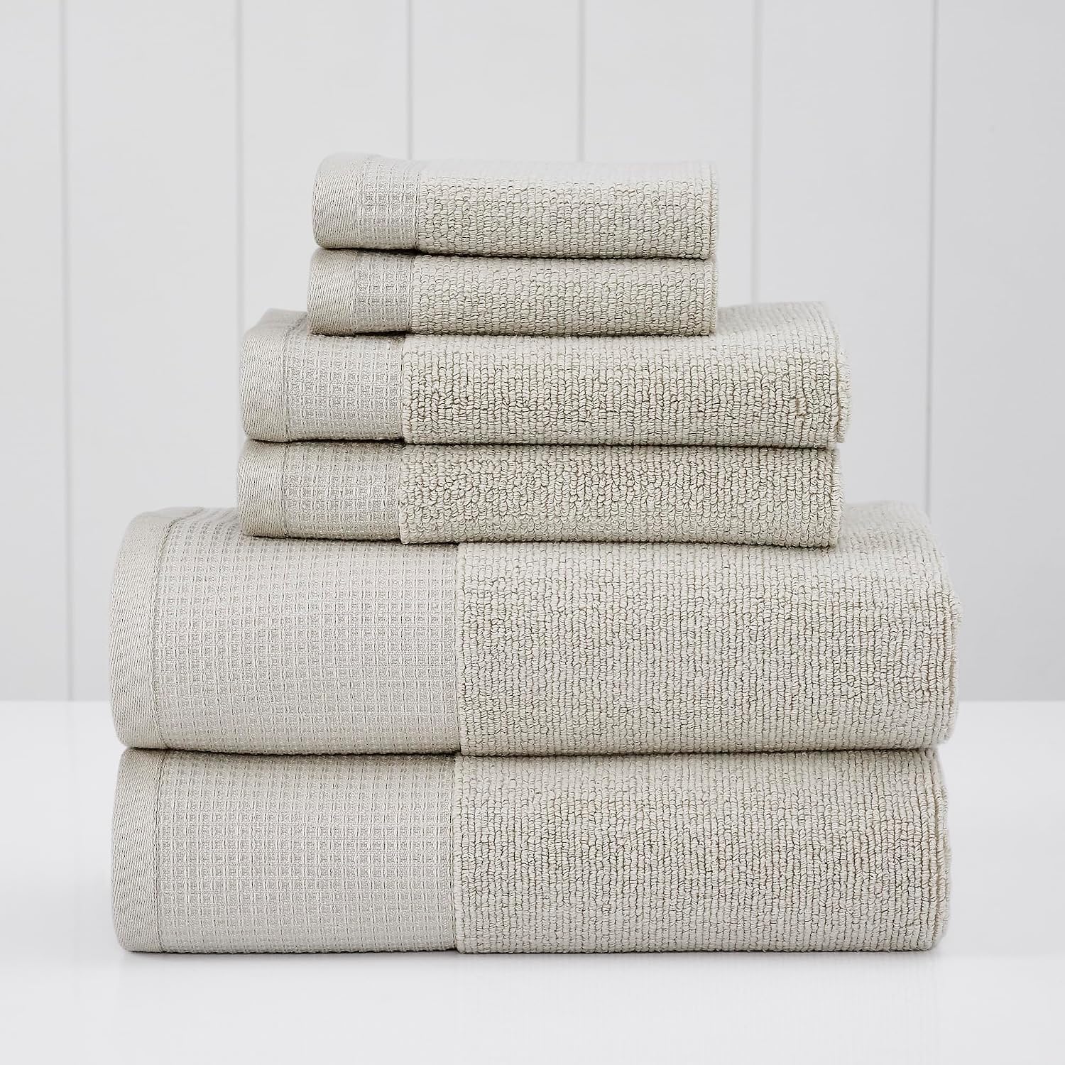 Modern Threads Waffle-Rib 6-Piece Towel Set – Premium Cotton Bath Towels, Ultra-Absorbent & Soft, Elegant Waffle Texture for Bathroom & Spa, Taupe