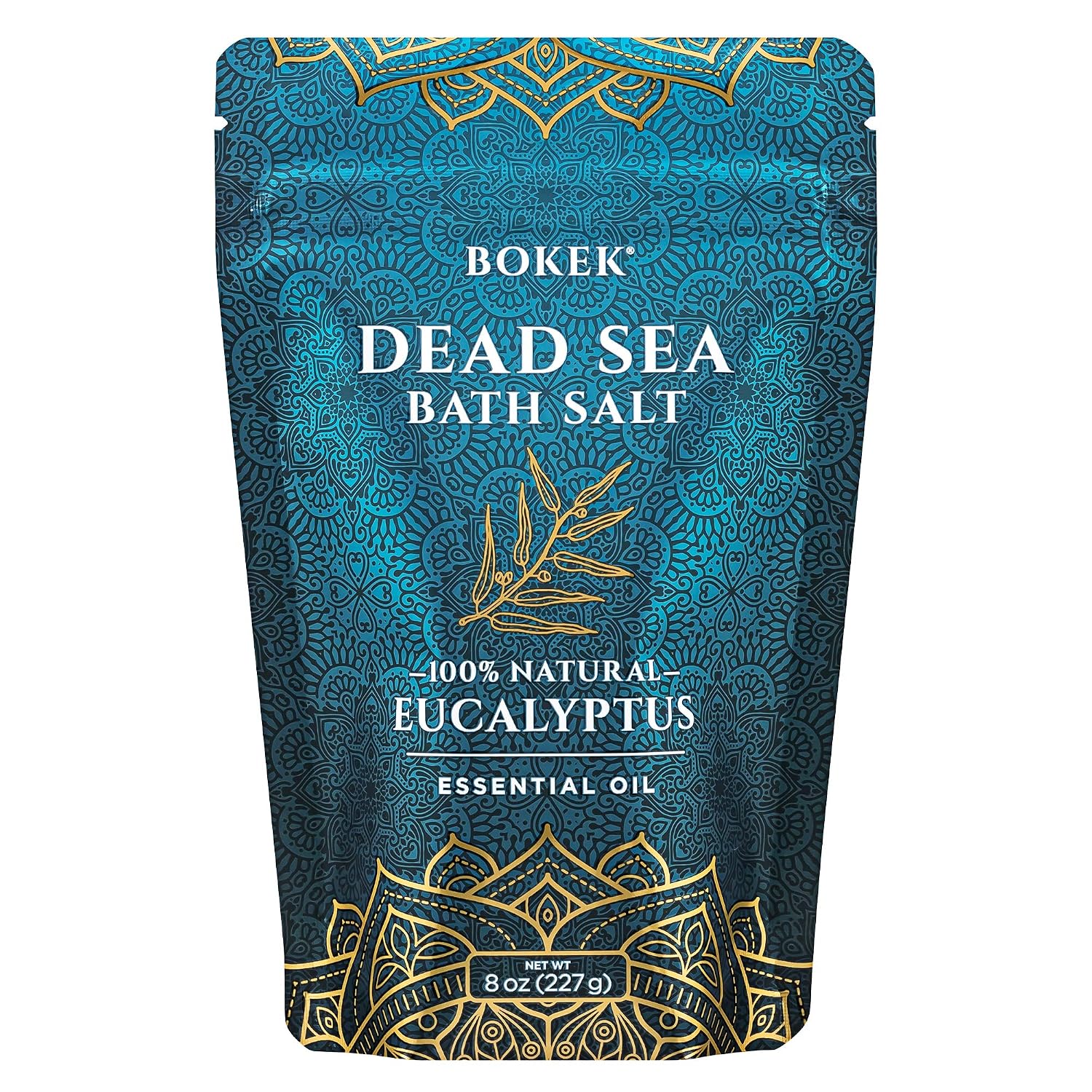 Bokek Organic Eucalyptus Bath Salt, Dead Sea Salt Scented with Certified Organic Essential Oil, 8 Ounce Resealable Pouch