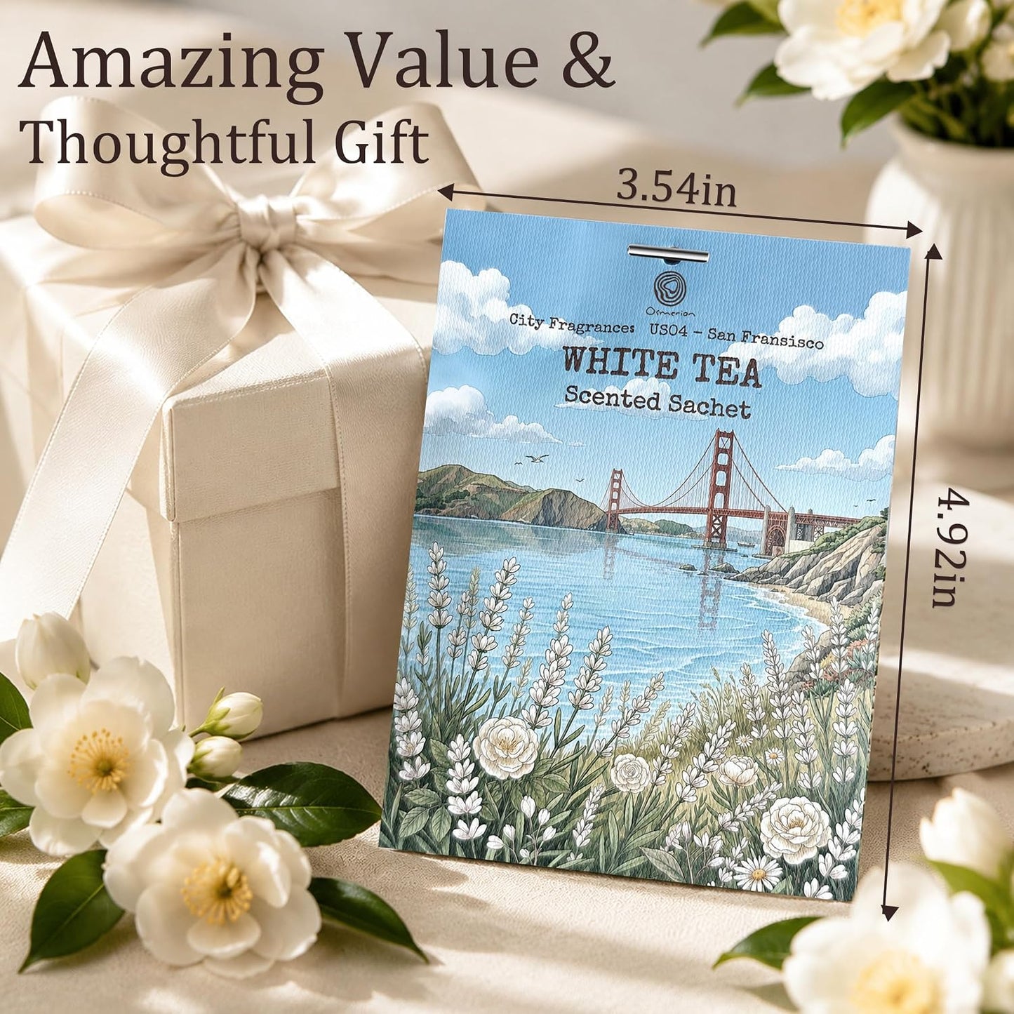 US04-San Francisco White Tea Sachets for Drawers, Closets & Cars, 12 Pack | Car Air Freshener sachets with San Francisco White Tea scent. Freshens closets, drawers, cars and small spaces.