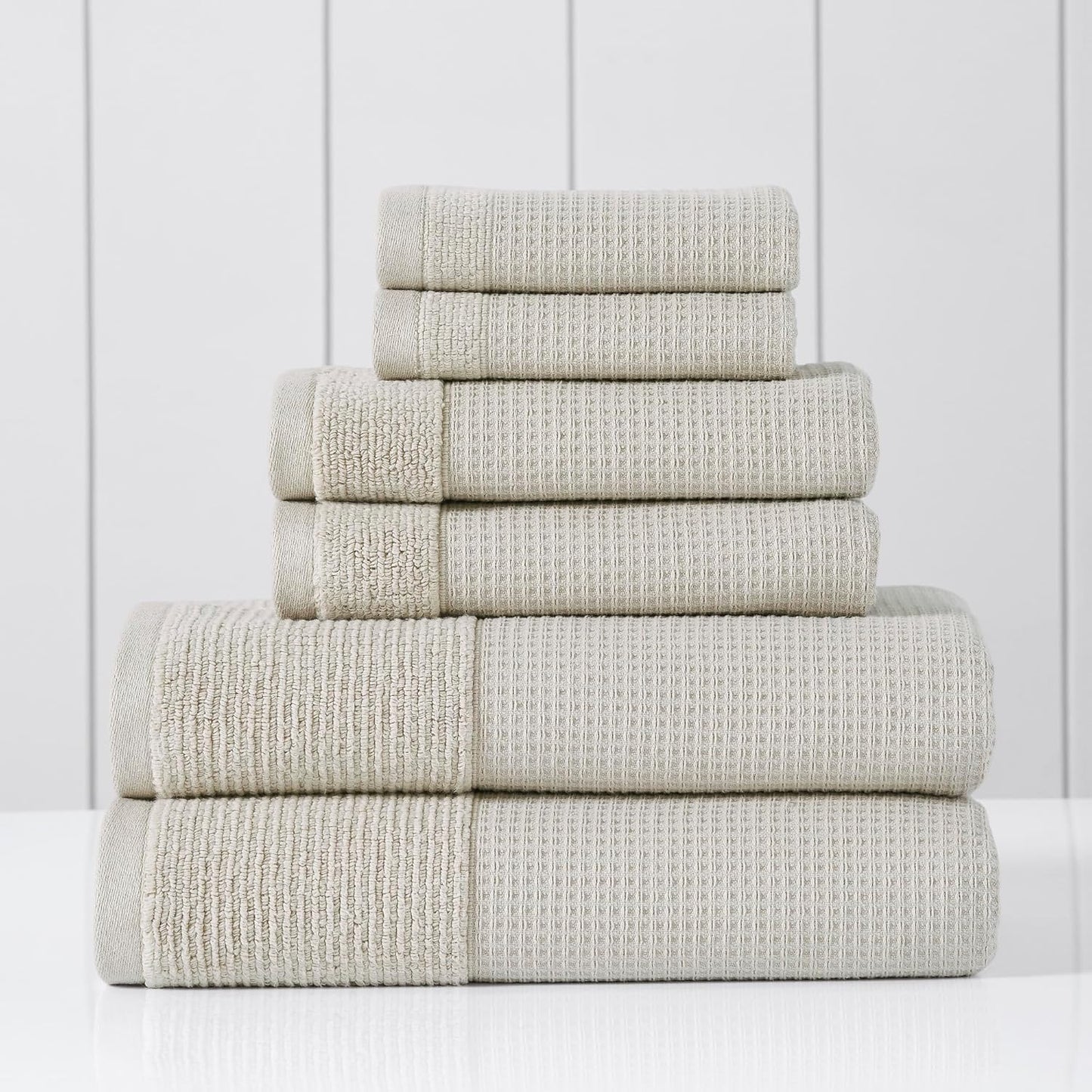 Modern Threads Waffle-Rib 6-Piece Towel Set – Premium Cotton Bath Towels, Ultra-Absorbent & Soft, Elegant Waffle Texture for Bathroom & Spa, Taupe