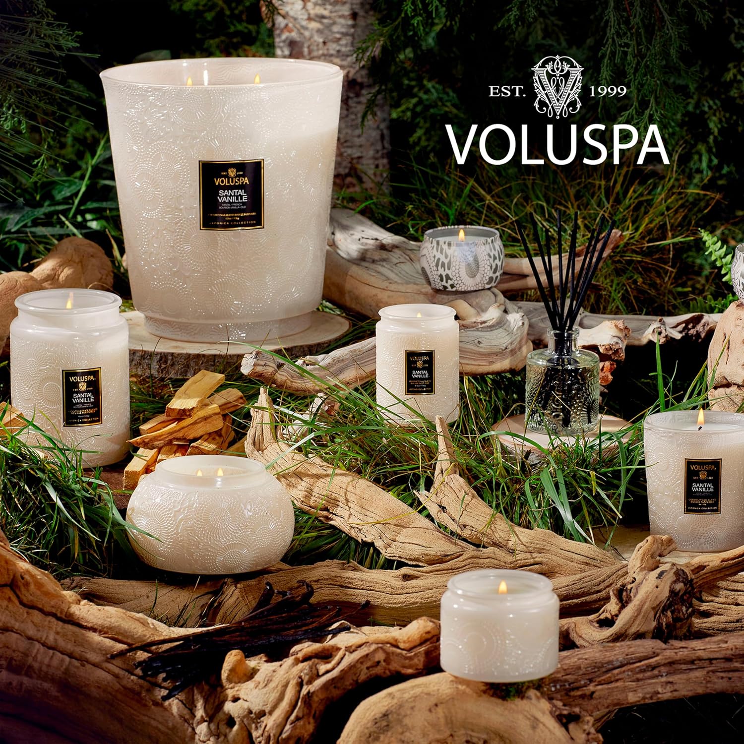 Voluspa Santal Vanille Scented Reed Diffuser, 3.4 oz, Luxury Santal Diffuser, Oil Reed Diffusers for Home, Handcrafted in the USA