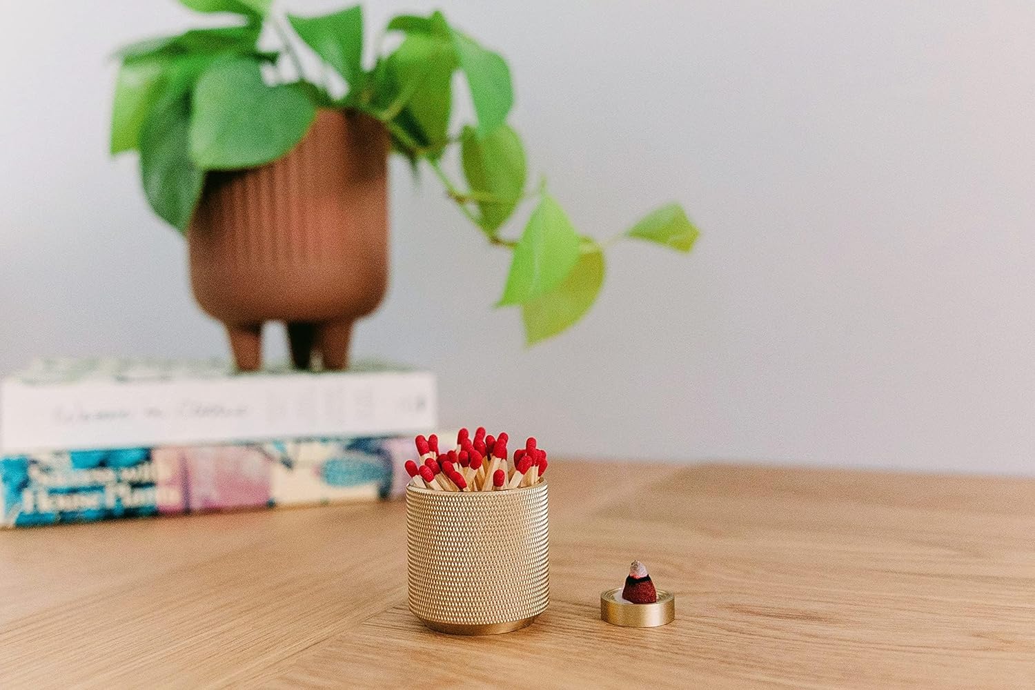 Match Holder with Striker - with Bonus Incense Holder - 100% Solid Brass Match Striker and Holder - A Modern Décor Match Cloche - Matches Not Included