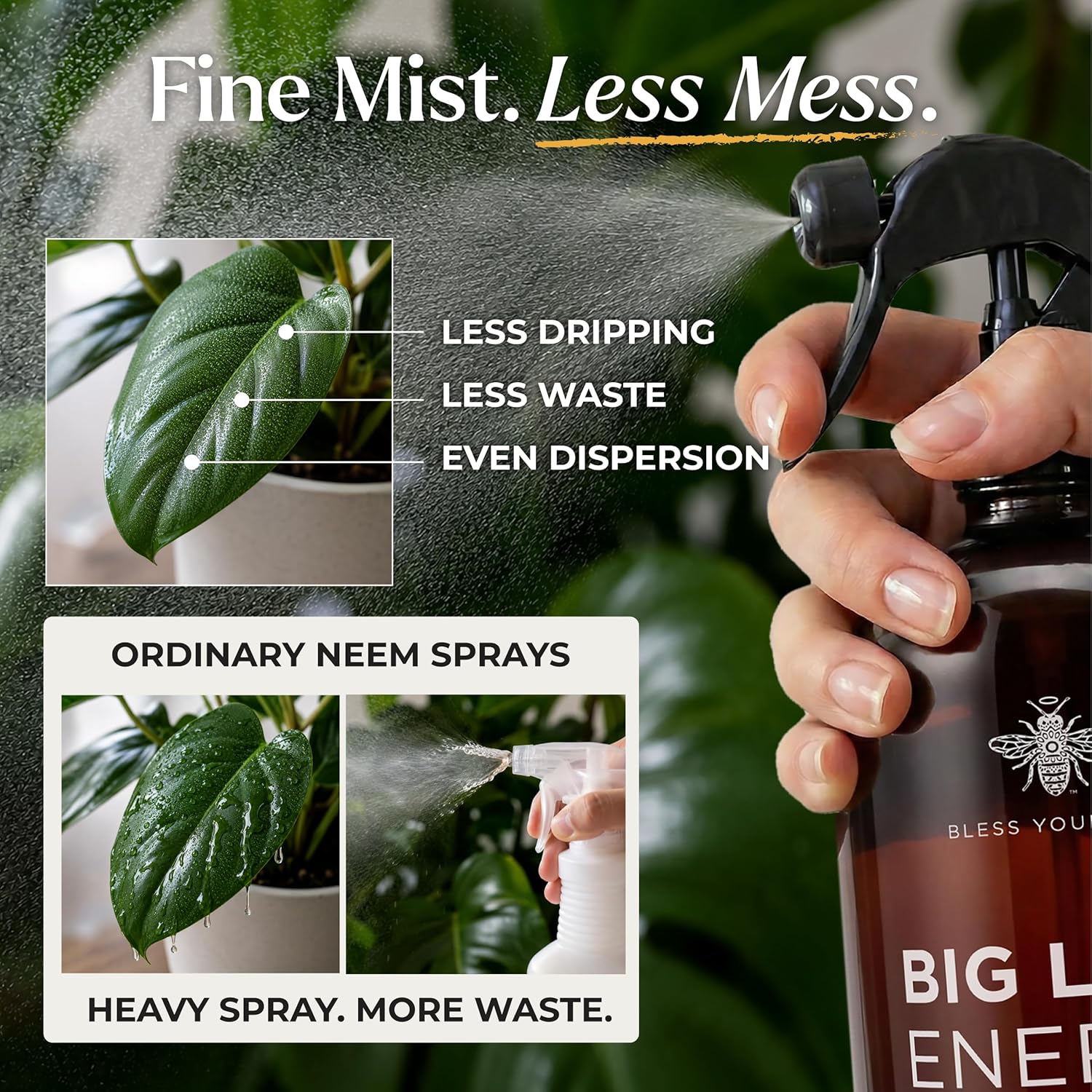 Neem Oil Spray for Plants – Big Leaf Energy + Essential Oils – Ready to Use Organic Plant Wash to Protect Outdoor & Indoor Plants, Made in USA (16 fl oz)
