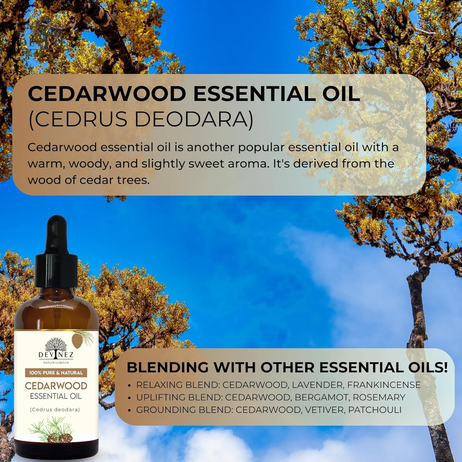 Devinez Cedarwood Essential Oil 30ml/ 1.01 Fl Oz | 100% Natural| for Aromatherapy & Hair Care