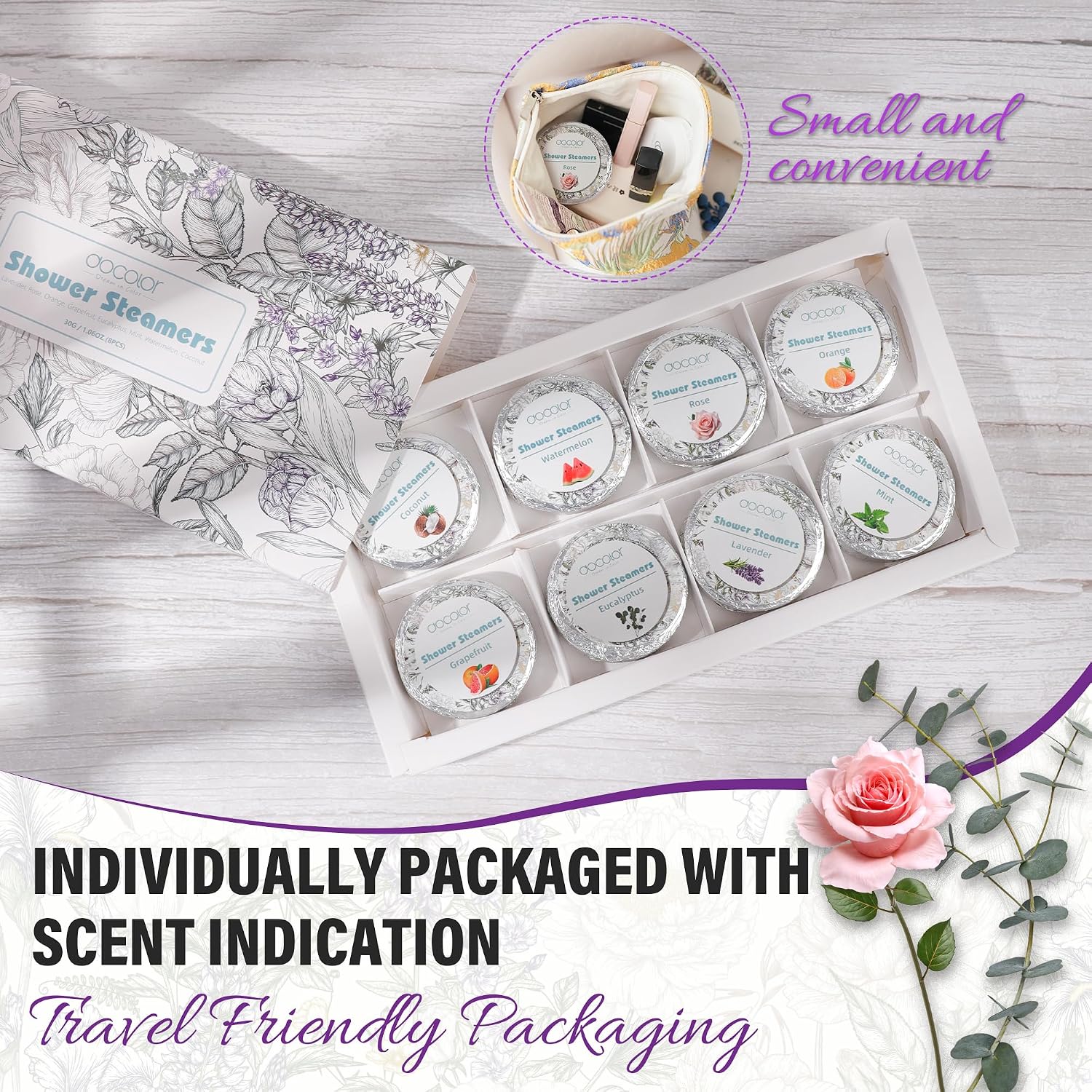 docolor 12-Pack Lavender Essential Oil Shower Steamers, Essential Oil Shower Bombs Gifts for Women, Stress Relief Relaxation Home Spa, Birthday Christmas Self Care Travel Essentials
