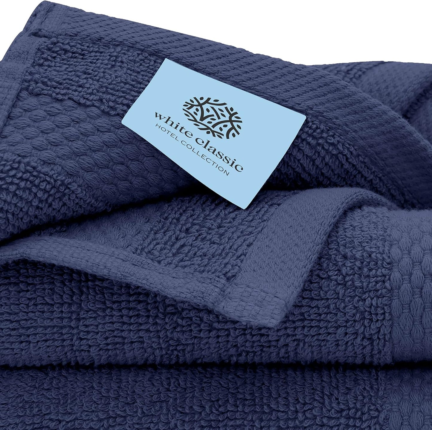 White Classic Luxury Cotton Washcloths 13x13 Inch - 650 GSM Turkish Cotton | Hotel, Spa, Bathroom Face Towel | 12 Pack, Navy Blue