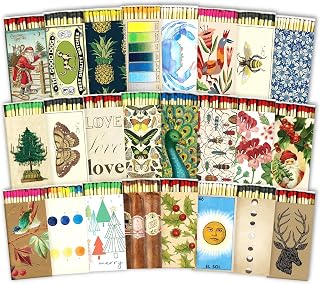 HomArt Matchbox Designs of Your Choice (4 Unique Box Designs with 4" Matches, Striking Stickers by Thankful Greetings) Decorative & Festive for Home Decor, Gifts, Accessories Long Safety Matches
