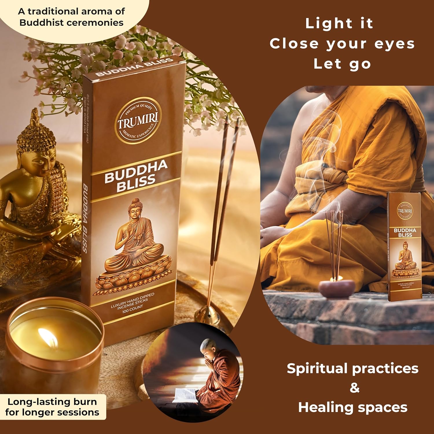 Buddha Bliss Incense Sticks - Pack of 100 Inscents-Sticks - Made with Natural Non Toxic Raw Ingredients - Meditation Insence Indian Spiritual Agarbatti Inciensos Aromaticos
