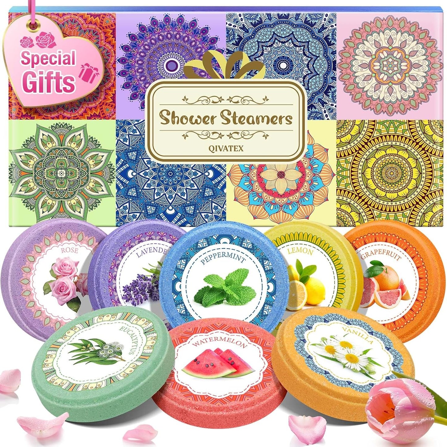 Qivatex Shower Steamers Aromatherapy, SPA Relaxation Shower Bombs for Women | Great Birthday Gifts for Women, Mom, Wife, Sister and Teen girls. Ideal Present for Christmas and Daily Relaxation