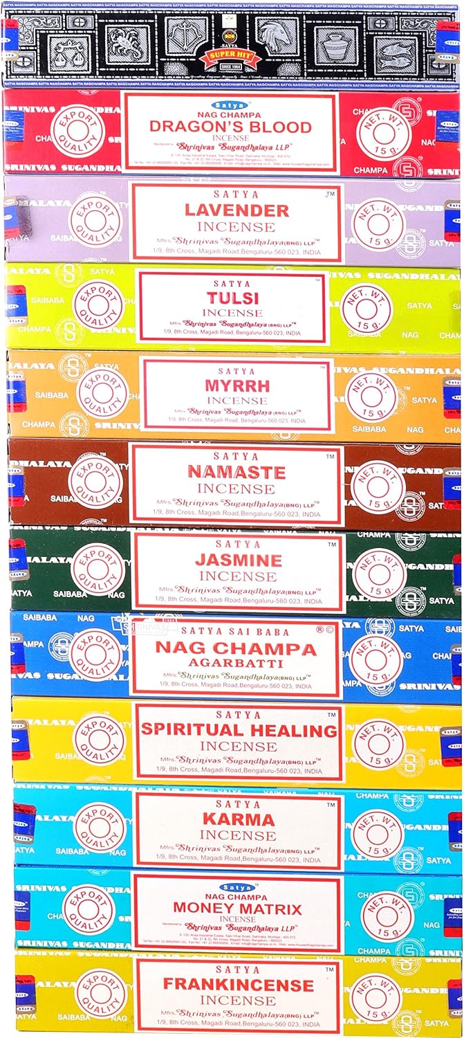 Satya Nag Champa Assorted Top Selling Series 12 Scents Incense Sticks (Set 1, 12 Pieces, 180g)