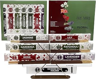 Floral Incense Sticks Variety Pack - 120 Insence-Sticks (6 Incents x 20 Insense) - Rose Lavender Jasmine Patchouli Gardenia Lily - Natural Inscents-Sticks Non Toxic Incienso with Stick Incense Holder