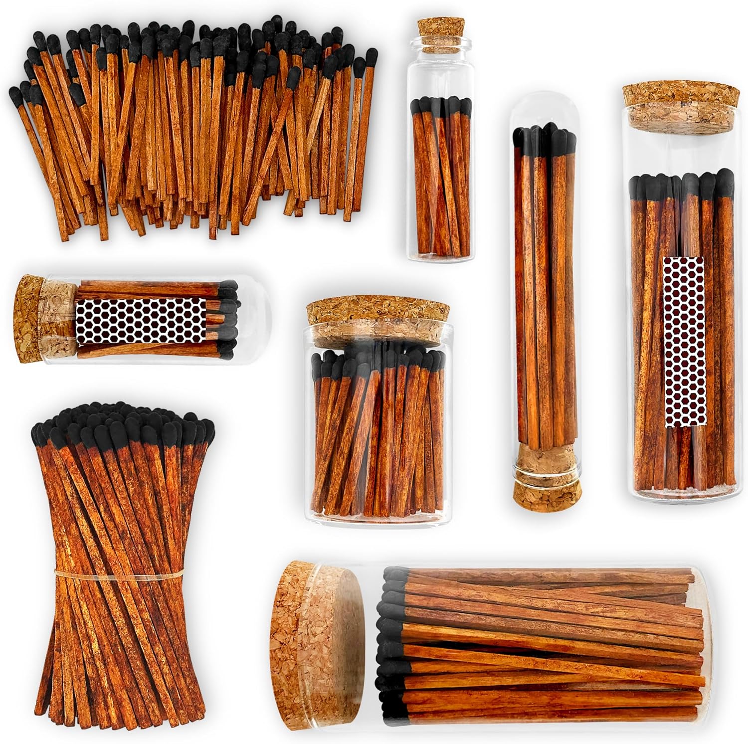 4" Brown Stick Black Tip Espresso Matches (100 Count, + Striking Stickers) | Decorative Unique & Fun for Your Home, Gifts, Accessories & Events | Premium Long Wood Safety Matches by Thankful Greetings