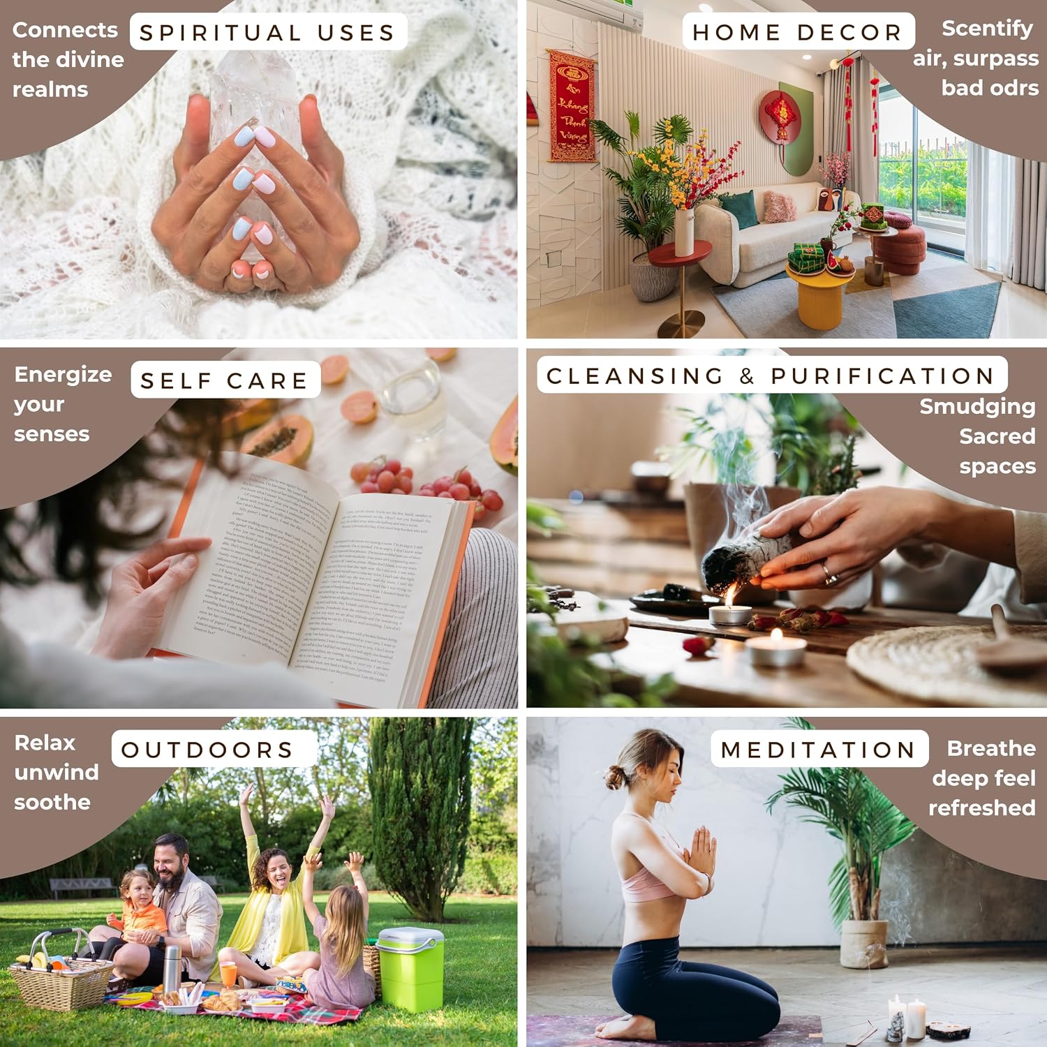 Nag Champa|Super Hit|Dragons Blood|Palo Santo|Sandalwood|Californian White Sage Variety Pack Backflow Incense Cones for Waterfall Aromatic Smoke Fountain Haze Falls and Mat Bundle - Pack of 6
