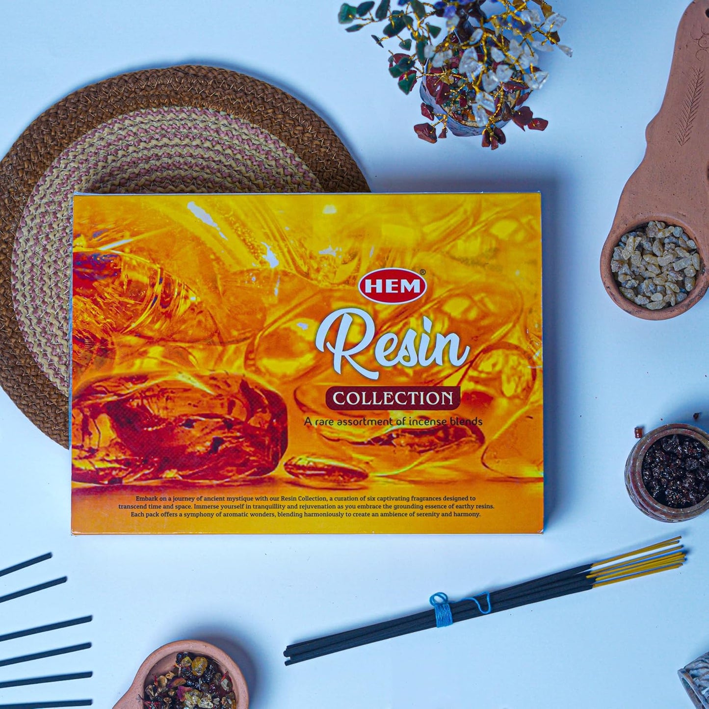HEM Resin Series Premium Incense Sticks – Benzoin, Myrrh, Copal, Amber, Frankincense & Dragon Blood (Pack of 6, 120 Sticks) | Natural Resin Fragrance for Rituals, Cleansing & Meditation