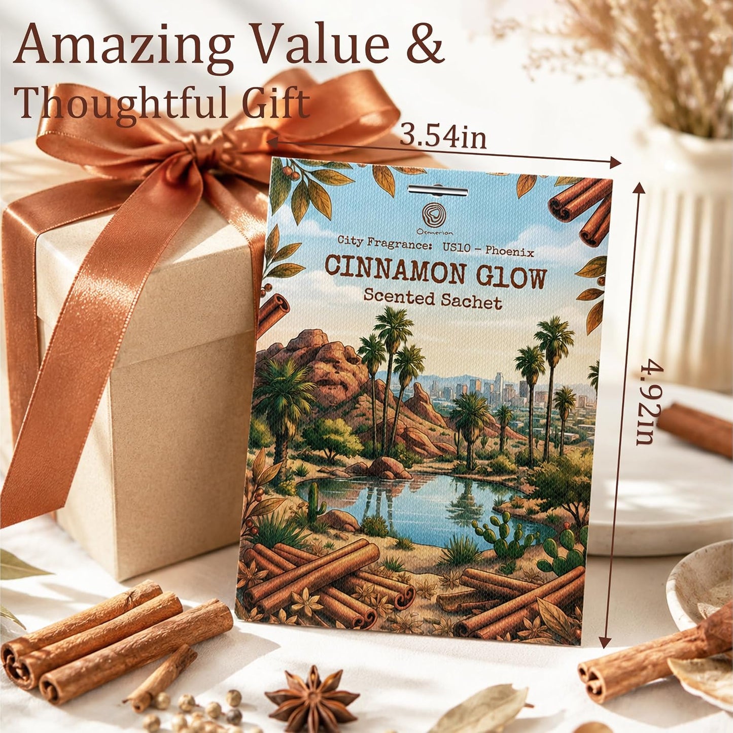 US10-Phoenix Cinnamon Glow Sachets for Drawers, Closets & Cars, 12 Pack | Car Air Freshener sachets with Phoenix Cinnamon Glow scent. Freshens closets, drawers, cars and small spaces.