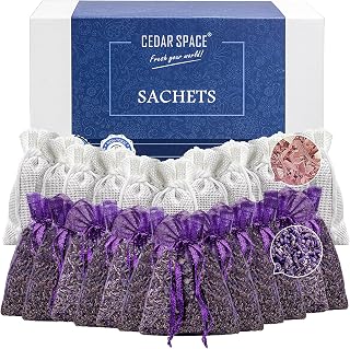 Cedar Space Lavender Sachet Bags for Drawers and Closets(24 Pack),Potpourri Bags,Dried Lavender Flowers,Cedar Blocks for Clothes Storage Scent Air Freshener, Cedar Chips Lavendar for Home Fragrance
