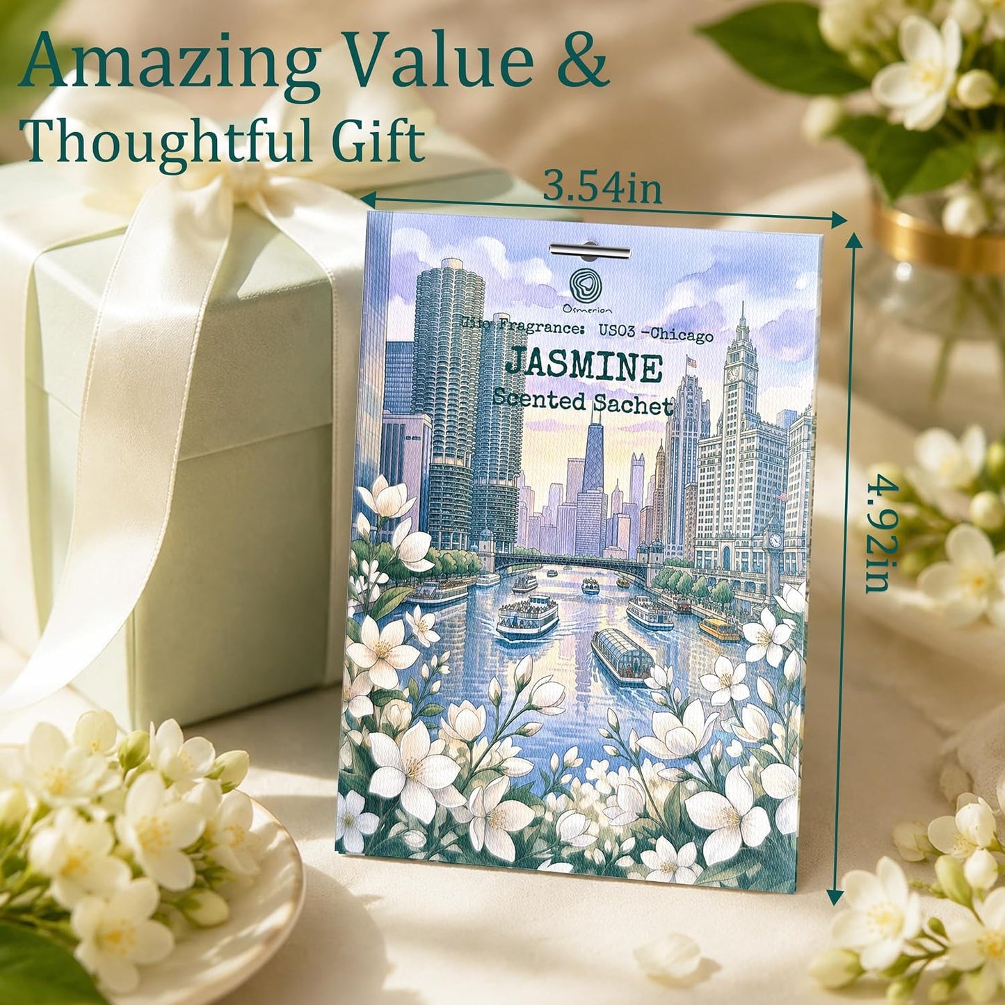 US03-Chicago Jasmine Scented Sachets for Drawers, Closets & Cars, 12 Pack | Car Air Freshener sachets with Chicago Jasmine scent. Freshens closets, drawers, cars and small spaces.