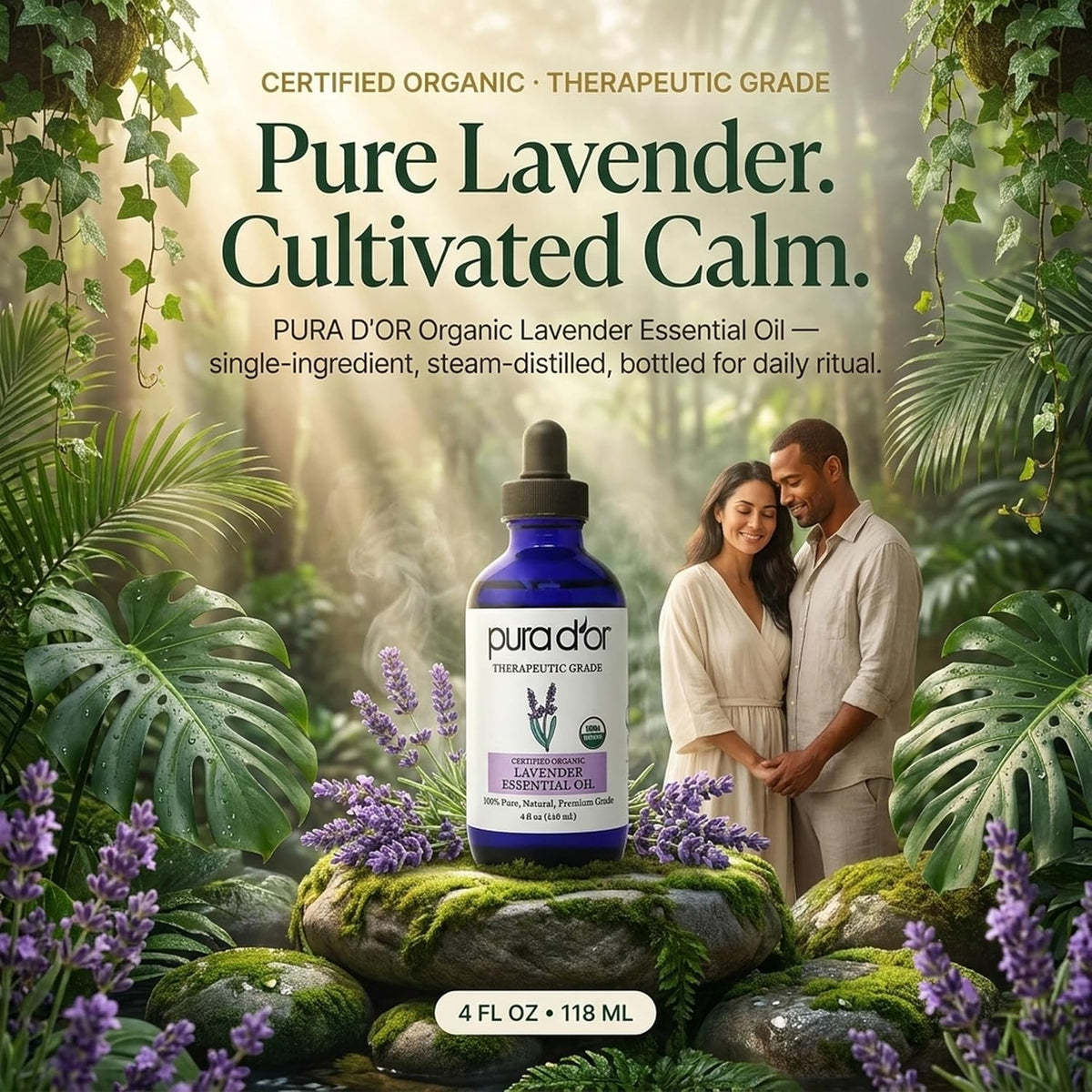 PURA D'OR Organic Lavender Essential Oil (4oz with Glass Dropper) 100% Pure & Natural Therapeutic Grade for Hair