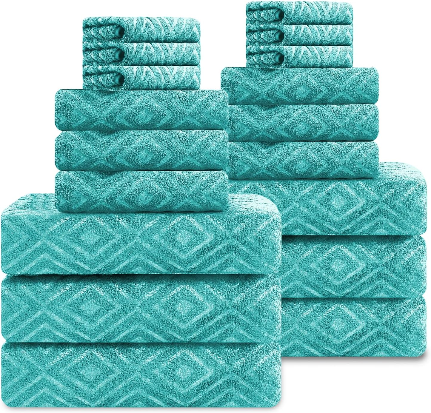 Smuge 18-Piece Bath Towel Set, Include 6 Bath Towel Sheets, 6 Hand Towels and 6 Washcloths - Highly Absorbent Quick Dry 100% Microfiber,Ultra Soft Bathroom Towel Set (Sea Blue)