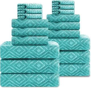 Smuge 18-Piece Bath Towel Set, Include 6 Bath Towel Sheets, 6 Hand Towels and 6 Washcloths - Highly Absorbent Quick Dry 100% Microfiber,Ultra Soft Bathroom Towel Set (Sea Blue)