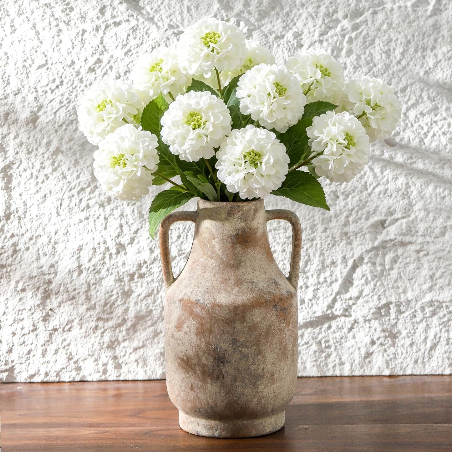 Ceramic Flower Vase with Handles, 11 inch Tall Vase for Centerpieces, Large Decorative Terracotta Vases, Farmhouse Rustic Vases for Home Decor, Living Room, Table, Neutral