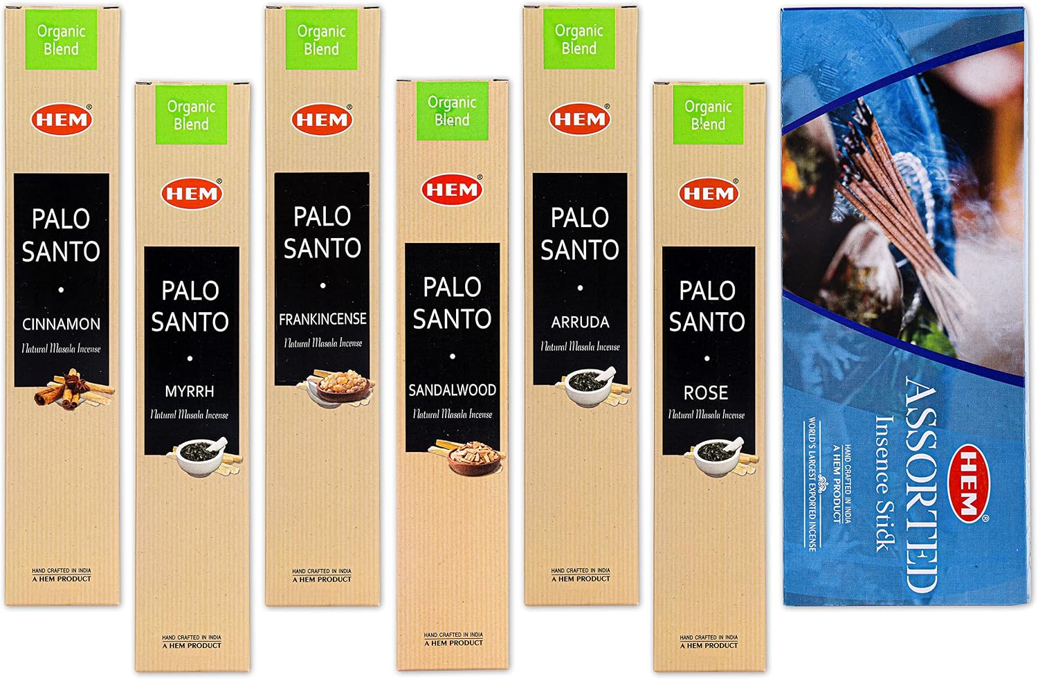 Hem Assorted Incense Sticks Variety 6 Packs x 15 GMS - Aromatherapy Insence for Air Purifier,Insents Stick Gift Set, Perfect for Meditation and Relaxation (Palo Santo)